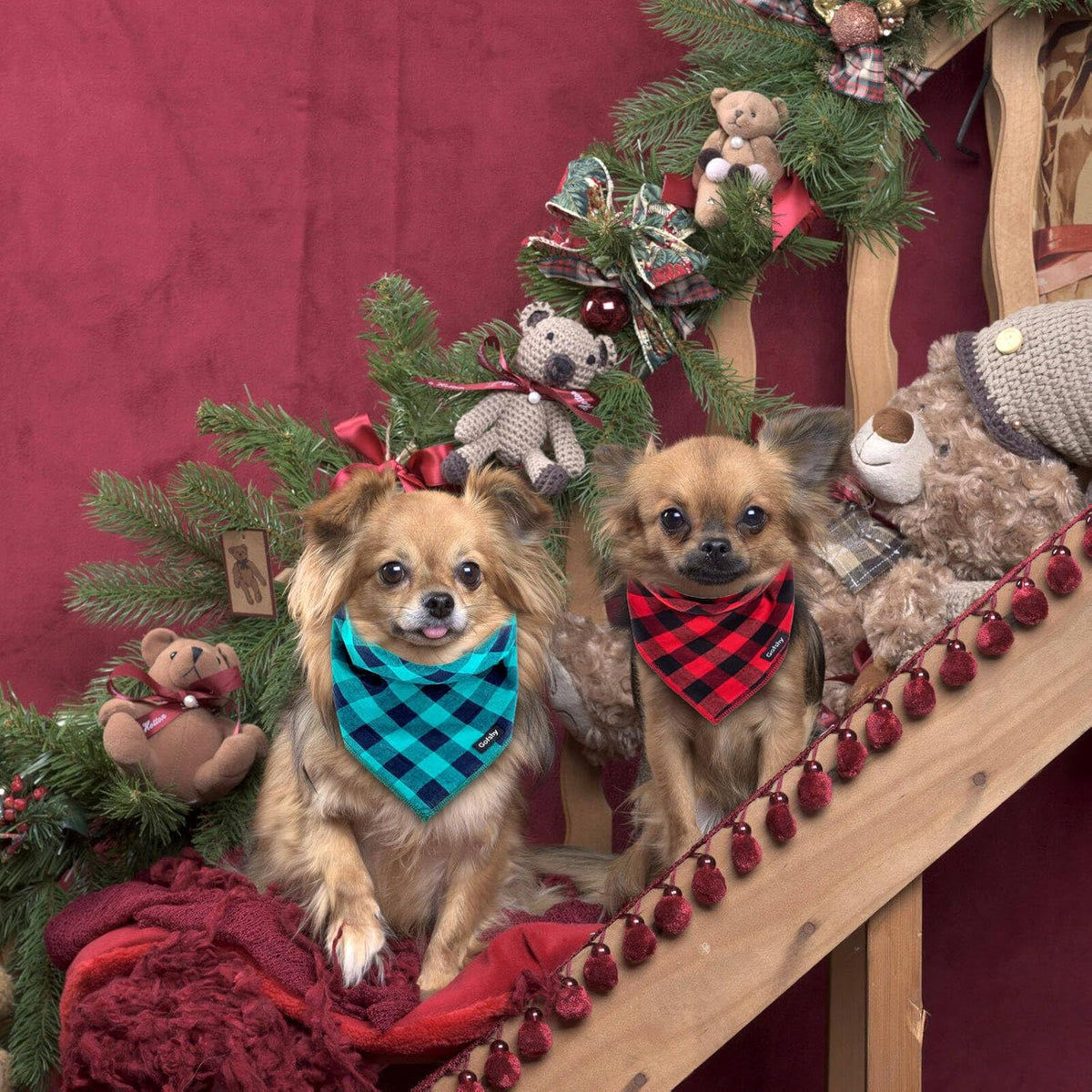 Christmas Dog Bandana XLarge Cotton, Red Black Buffalo Plaid Scarf