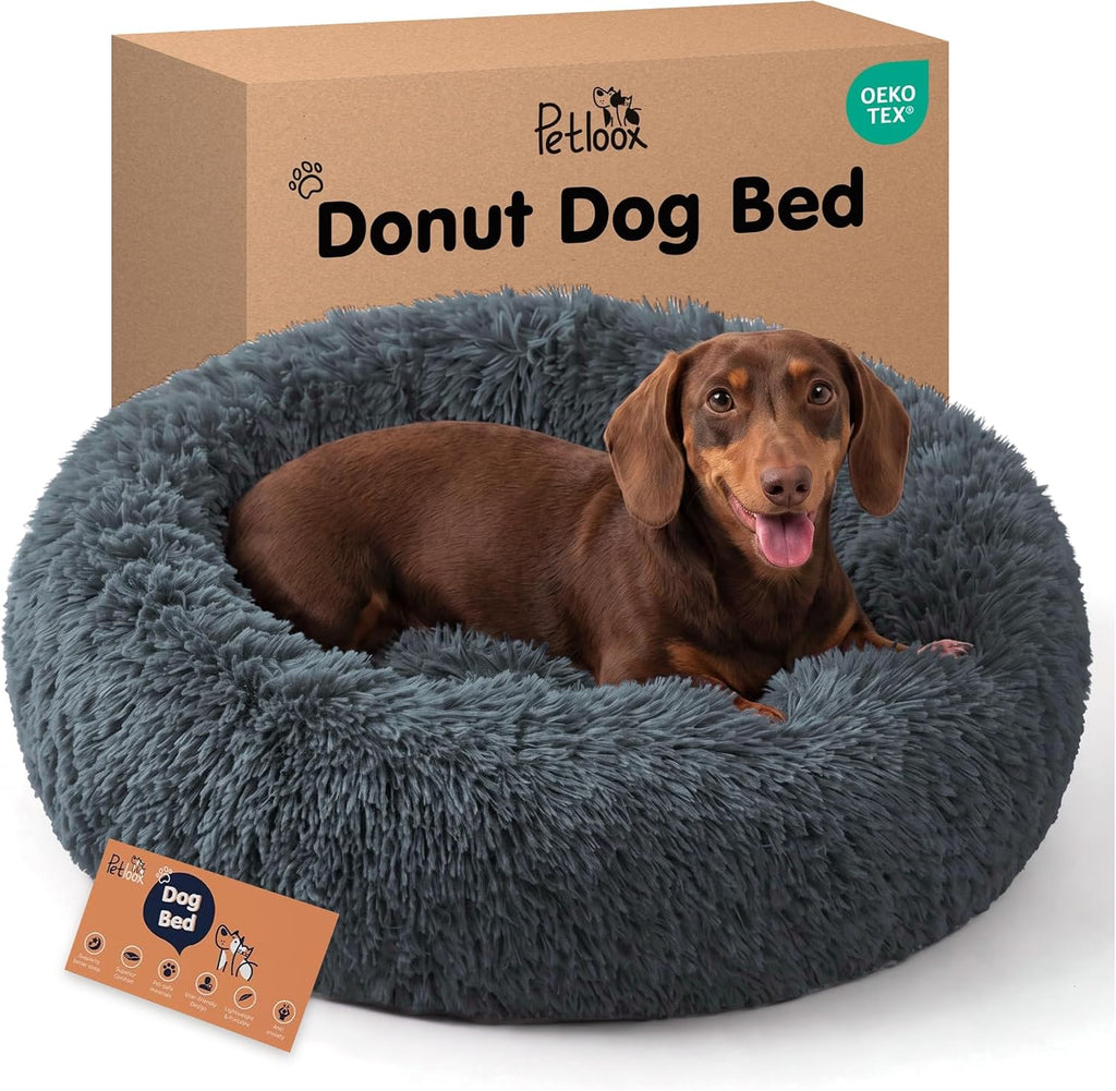 Calming Donut Dog Bed for Medium Sized Dogs, Fluffy Round Dog Bed