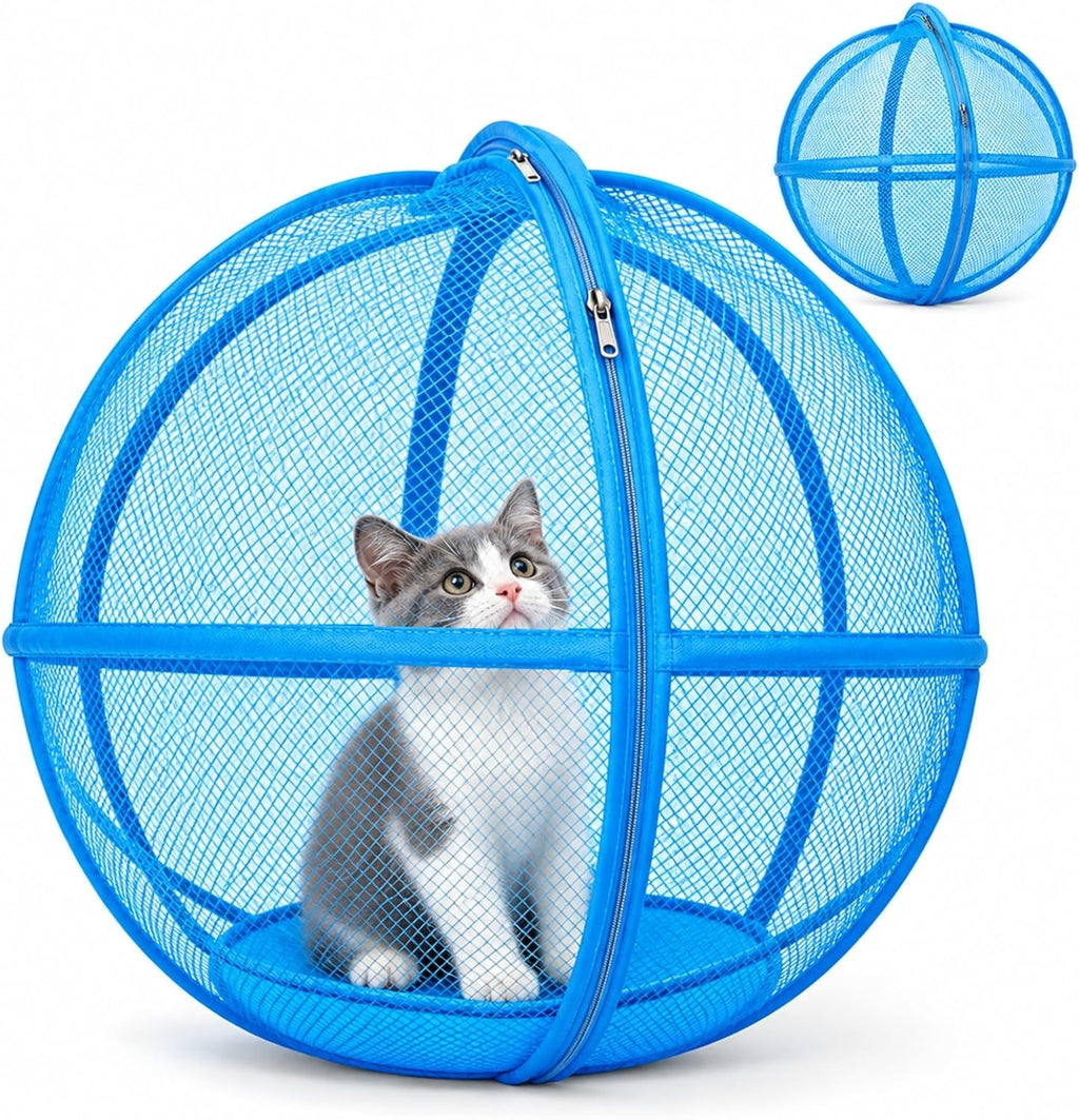 Rolling Cat Playpen, 26.77 Inch Mesh Hamster Ball for Cats, Single Zipper