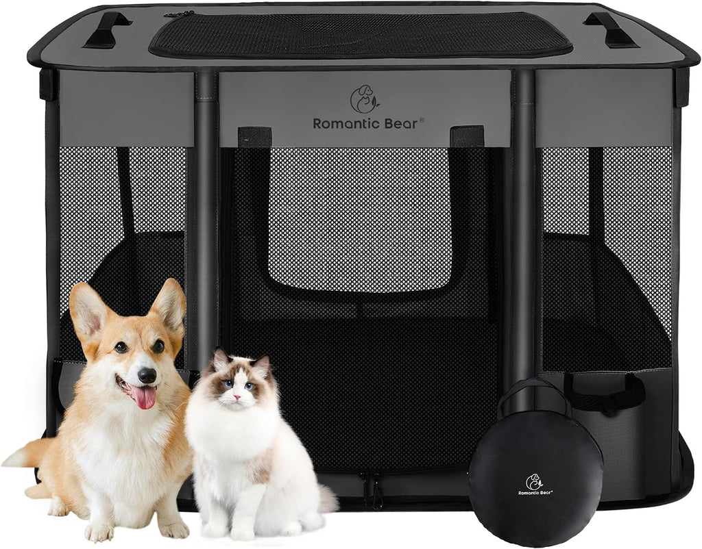 ROMANTIC BEAR Dog Playpen,Portable Foldable Pet Puppy Cat Playpen,M