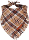 Brown Plaid Fall Dog Bandana, Fringed Thanksgiving Dog Scarf, L