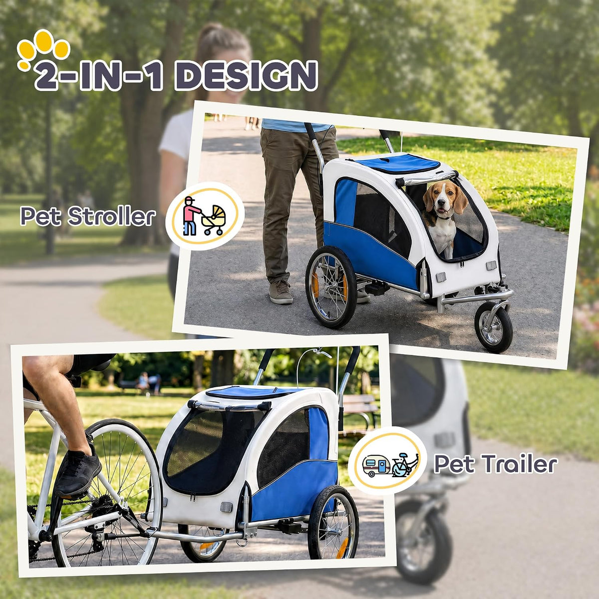 Aosom Dog Bike Trailer 2-in-1 Pet Stroller, Red
