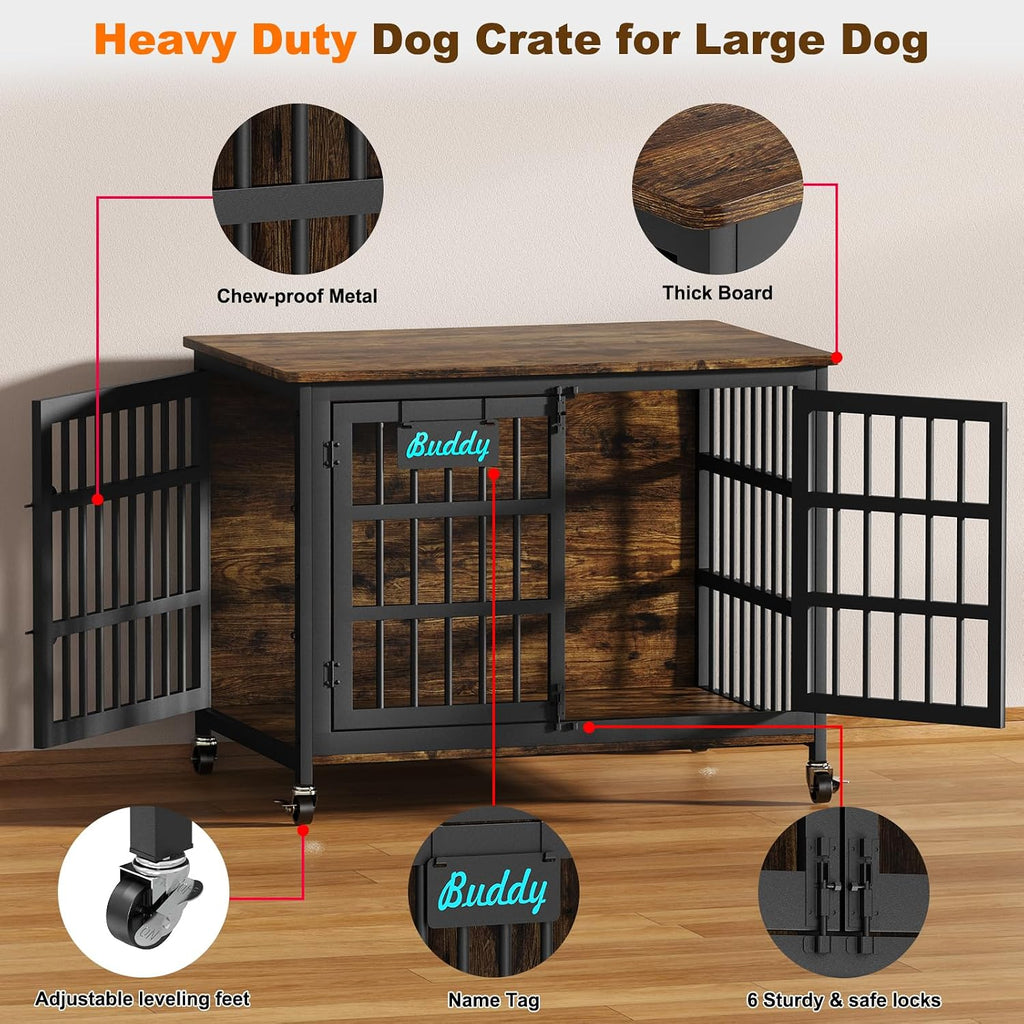 EasyCom 41''Dog Crate Furniture with Wheels, Dog Cage for Medium Dogs DC103
