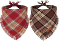 Fall Dog Bandanas with Fringe, Red Brown Plaid Dog Scarf, Large