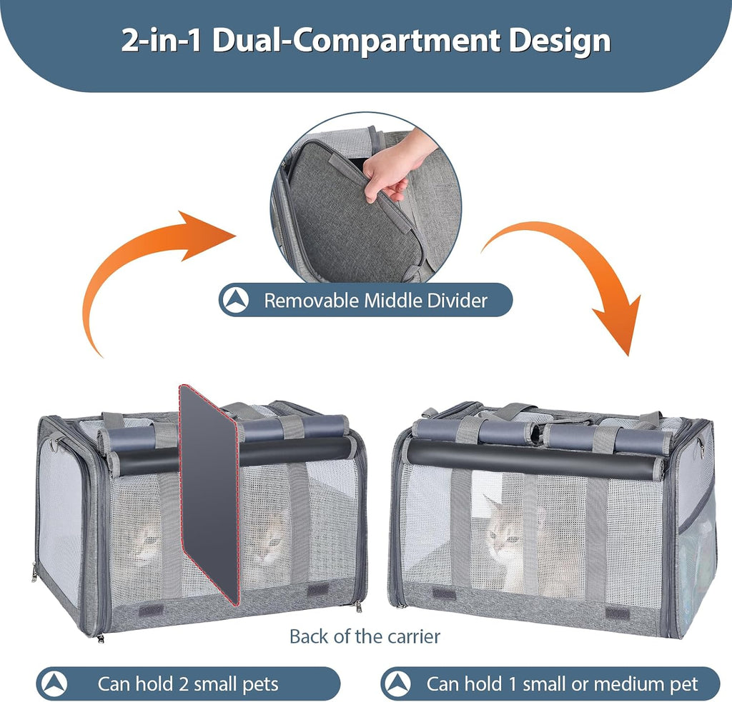 Cat Carrier for 2 Cats, Large Soft-Sided Pet Travel Carrier