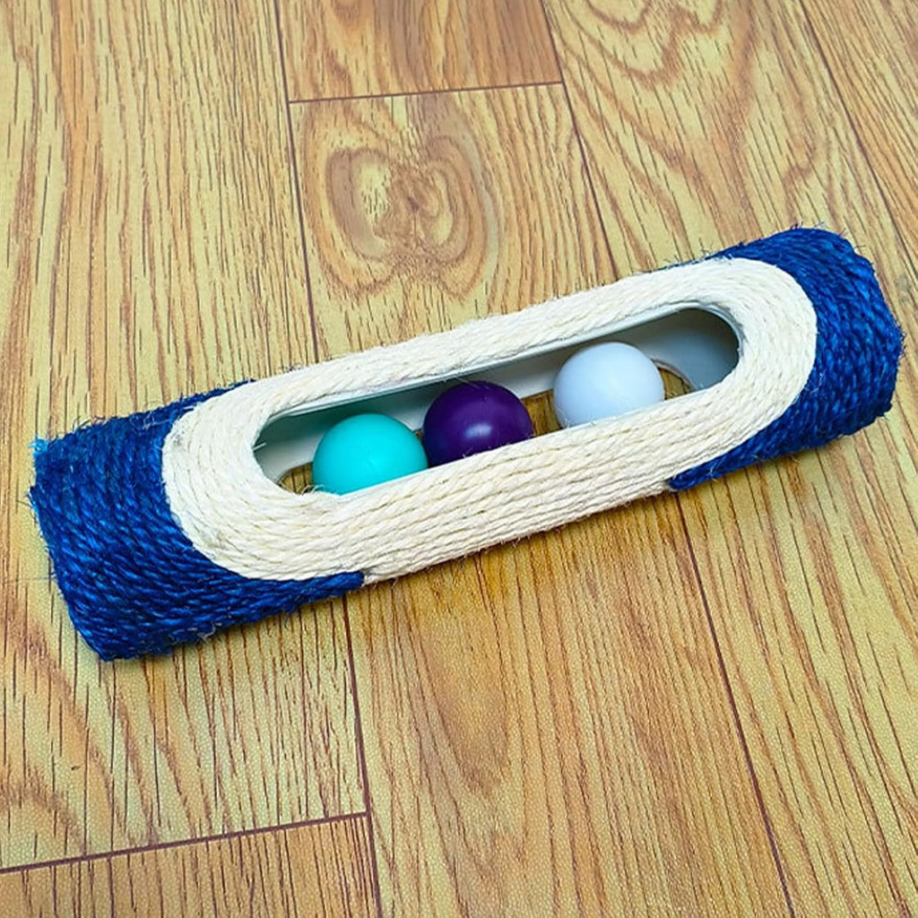 Cylindrical Scratching Board Sisal Cat Toys with 3 Pcs Ringing Balls 11 in Scratching Roller for Indoor Cats Playing (Bl