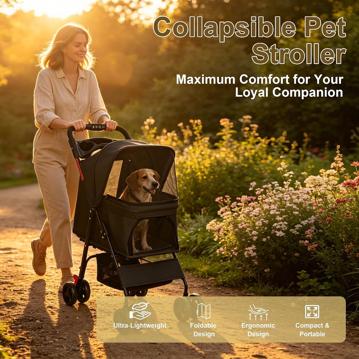 Dog Stroller for Small Dogs and Cats, Foldable Pet Stroller