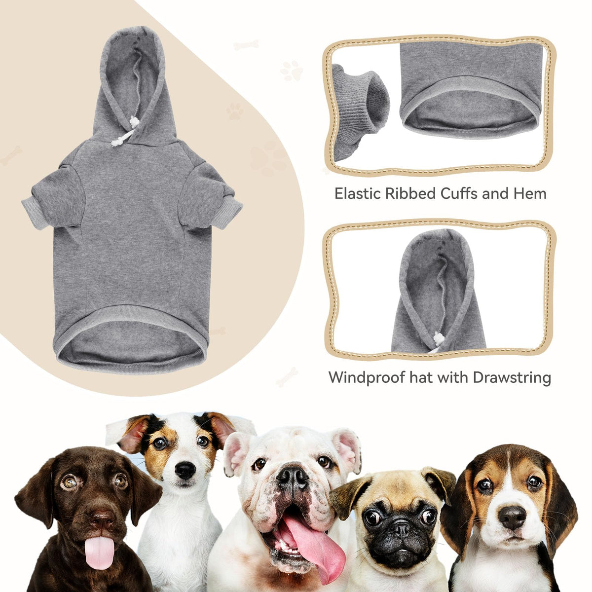 Dog Hoodie Dog Sweaters for Large Dogs Clothes Sweatshirt(Grey-L)