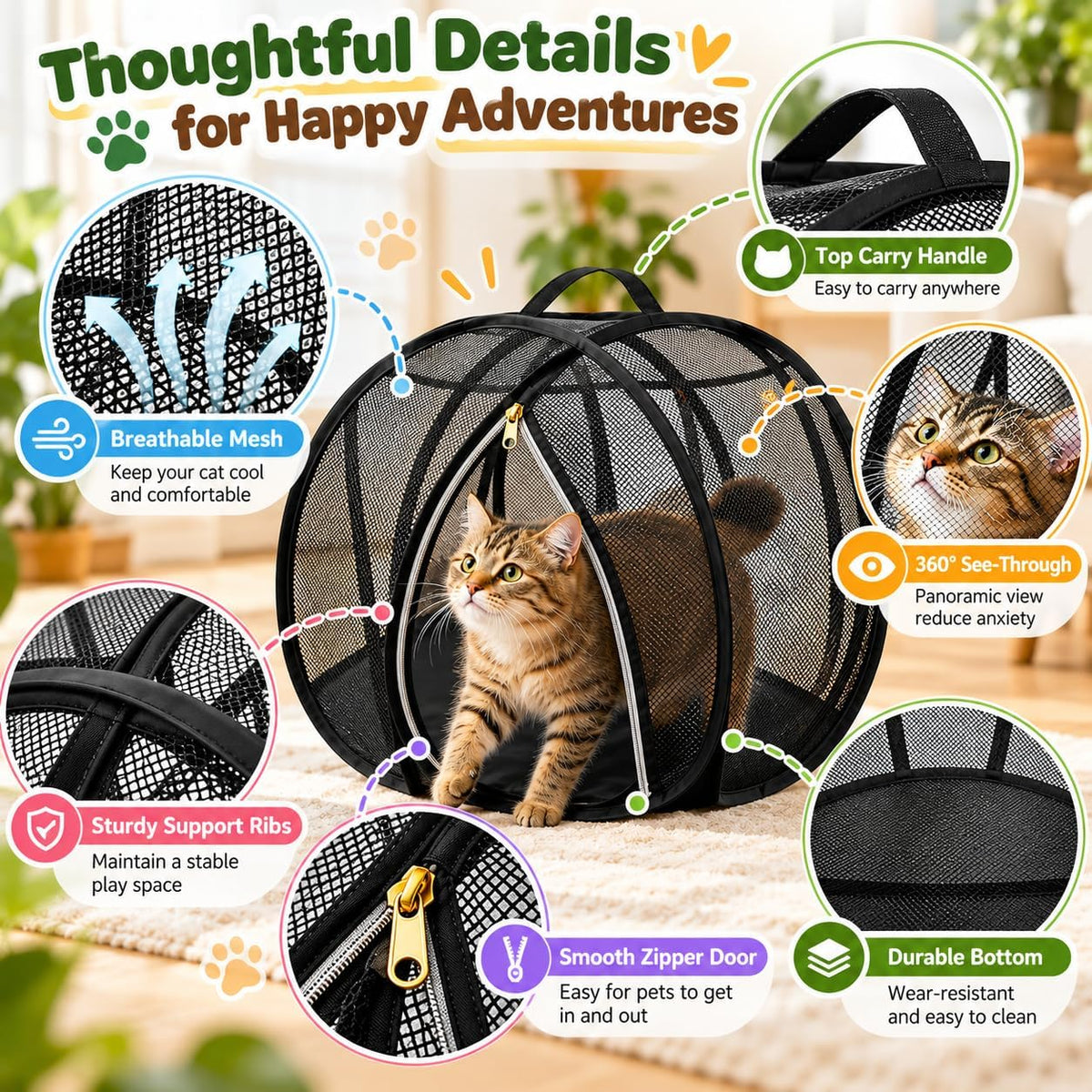 Rolling Cat Ball, Outdoor Cat Enclosure, 27" Foldable Rolling Cat Playpen