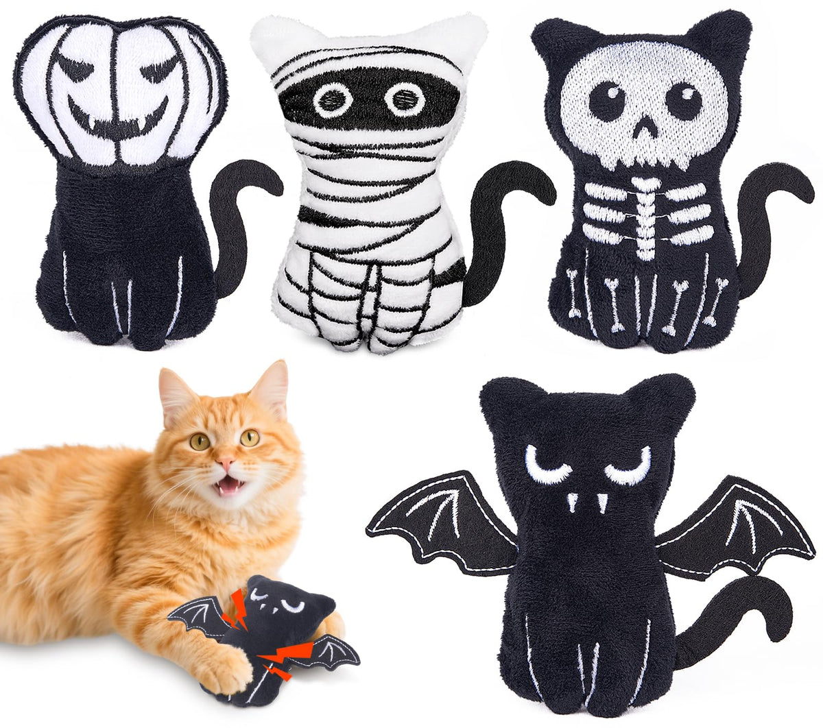 Retro Shaw Catnip Halloween Cat Toys, Goth Kitten Toy for Indoor Cats ,4PCS