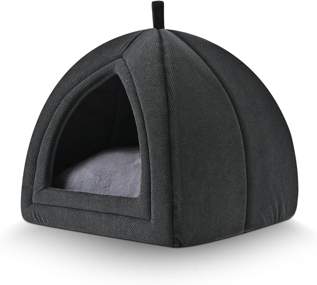 Amazon Basics Cat Bed Cave, 2-in-1 Foldable House for Indoor Cats, with Washable Cushion and Non-Slip Base, 17.5 x 17.5 