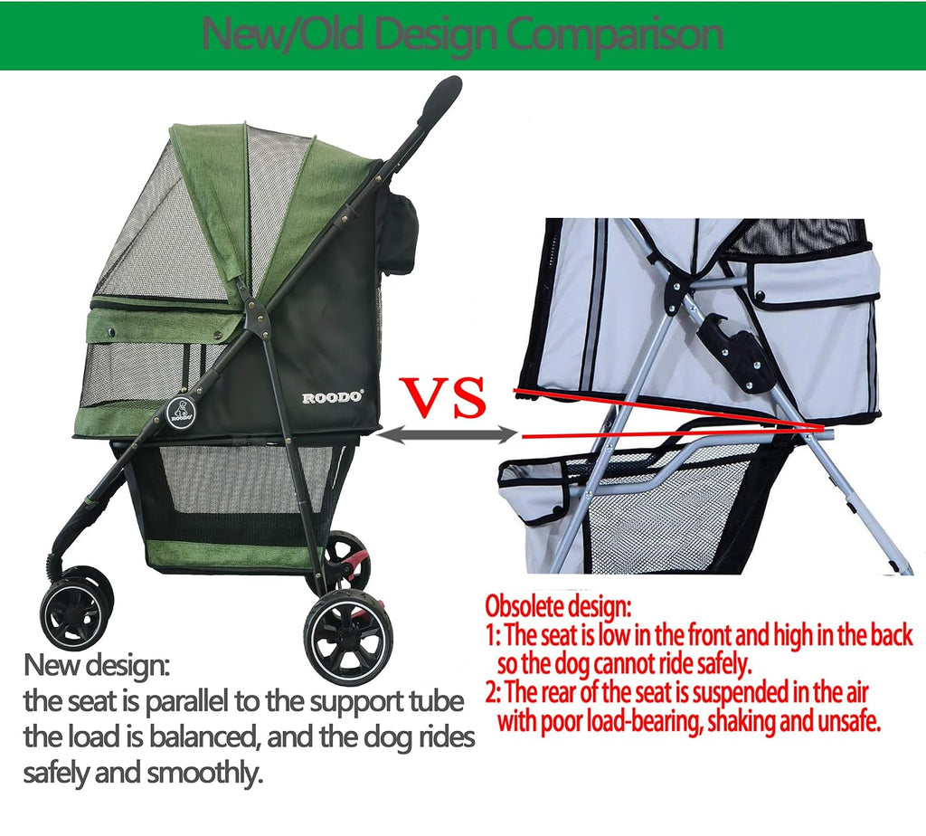ROODO 3 Wheel Pet Stroller Best Lightweight Foldable Compact Portable Jogger All Terrain Travel Pet Gear Puppy Kitty Str