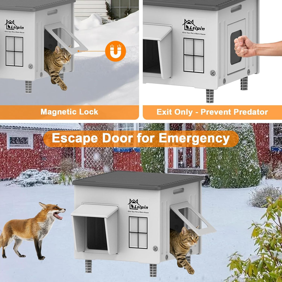 Indestructible Heated Cat House for Outside Cats Winter,Weatherproof & Insulated & Elevated Feral Cat House with Escape 