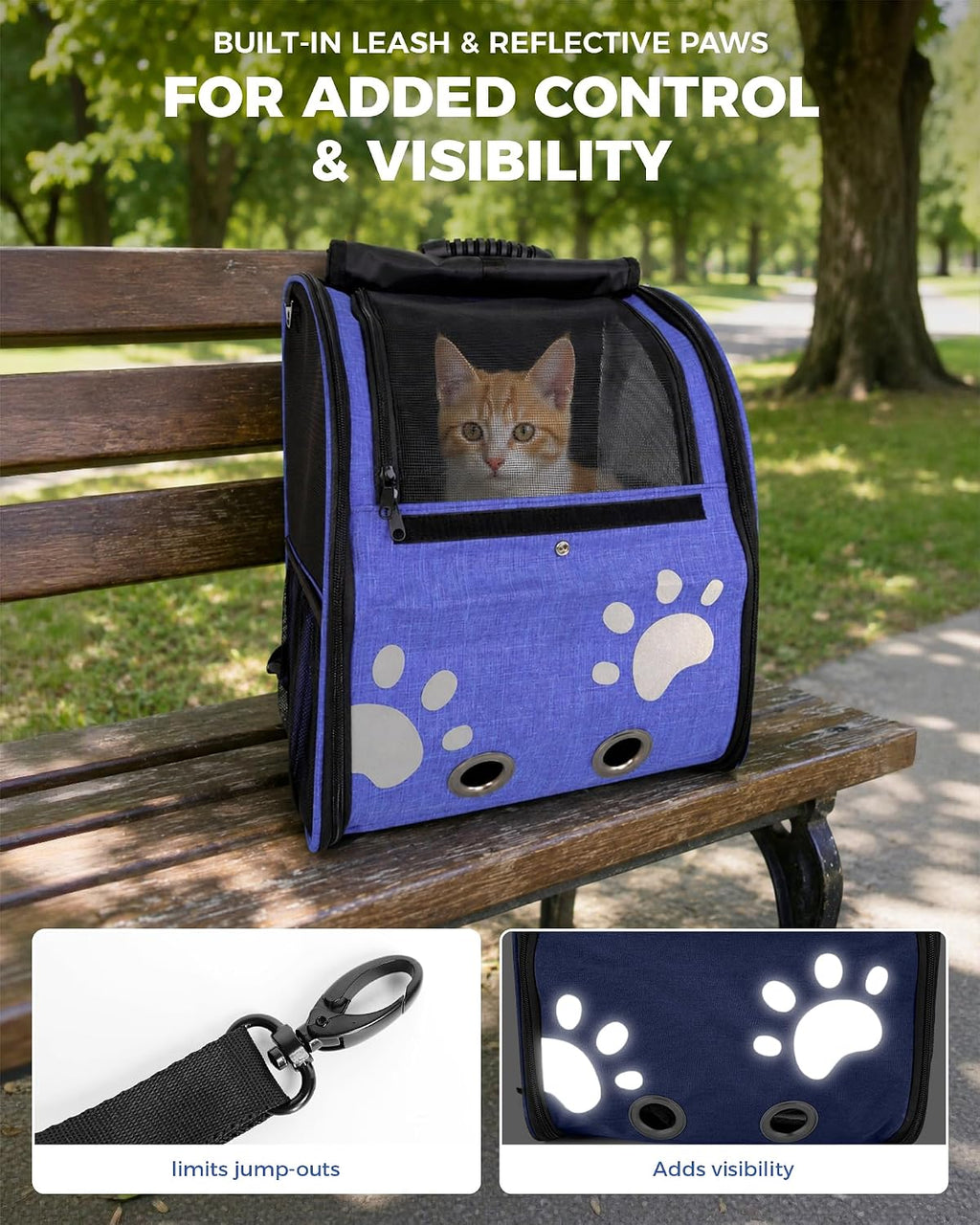 Hiking Backpack Carrier for Cats & Small Dogs, Travel Pet Carrier, Blue