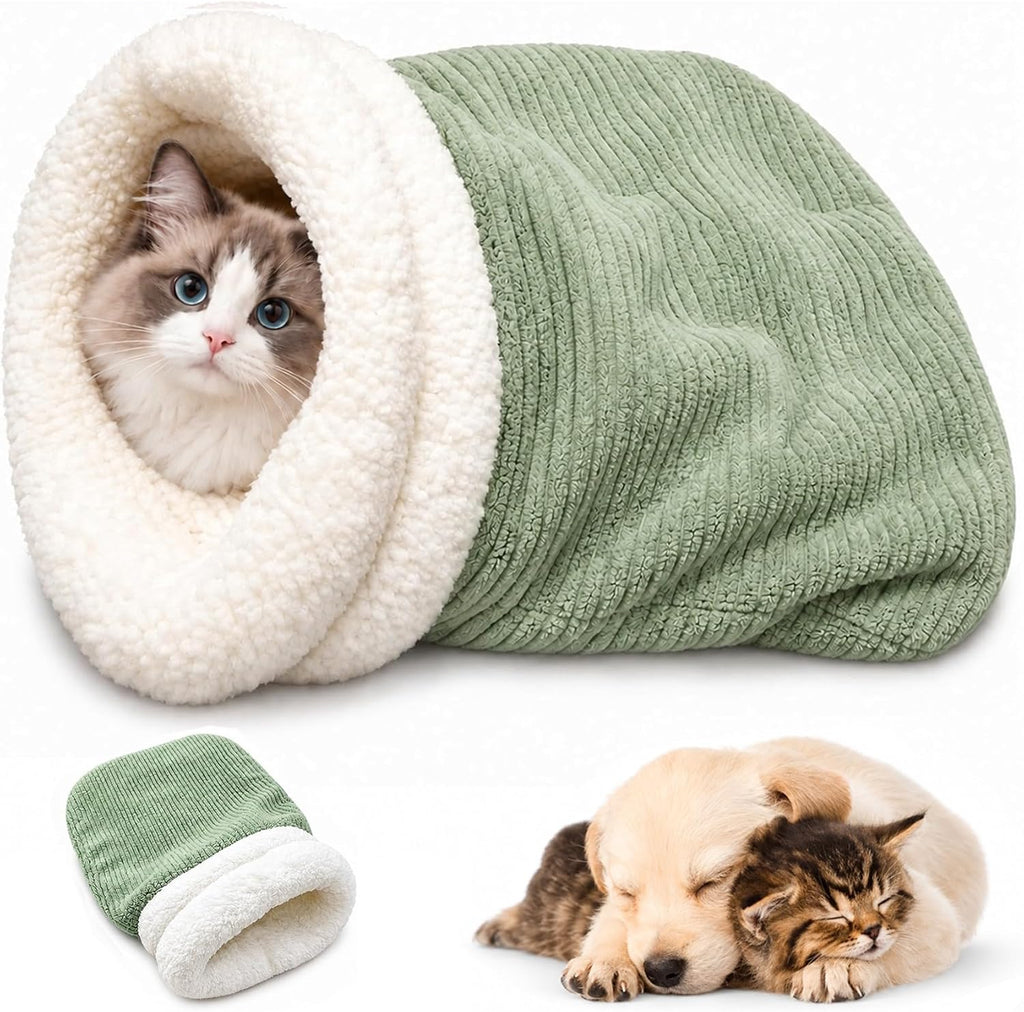 Cat Sleeping Bag for Indoor Cats, Plush Cat Sack Bed with Cozy Cave Opening