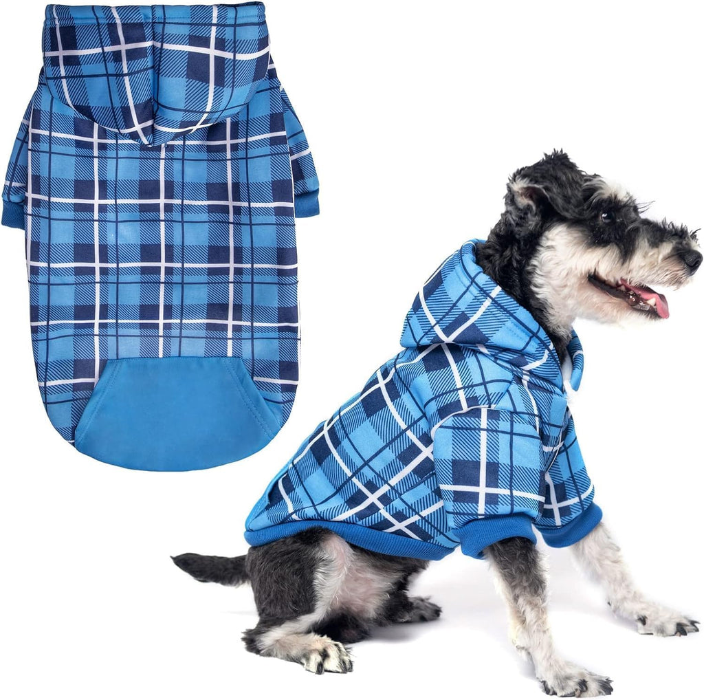 Plaid Dog Hoodie - British Style Warm Dog Sweater Shirt with Leash Hole,Pitbull Clothes Outfits,Winter Coat Apparel for 