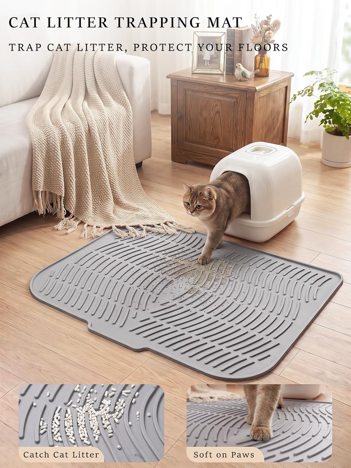 Cat Litter Mat 48"x 36", Urine-Proof Extra Large Litter Box Mat