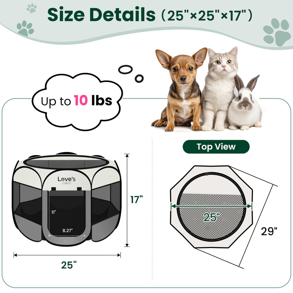 Love's cabin Pet Puppy Dog Playpen, Small Dog Tent Crates Cage Indoor/Outdoor, Portable Playpen for Cat, Foldable Pop Up Dog Kennel Playpen with Carring Case, Removable Zipper Top, Grey