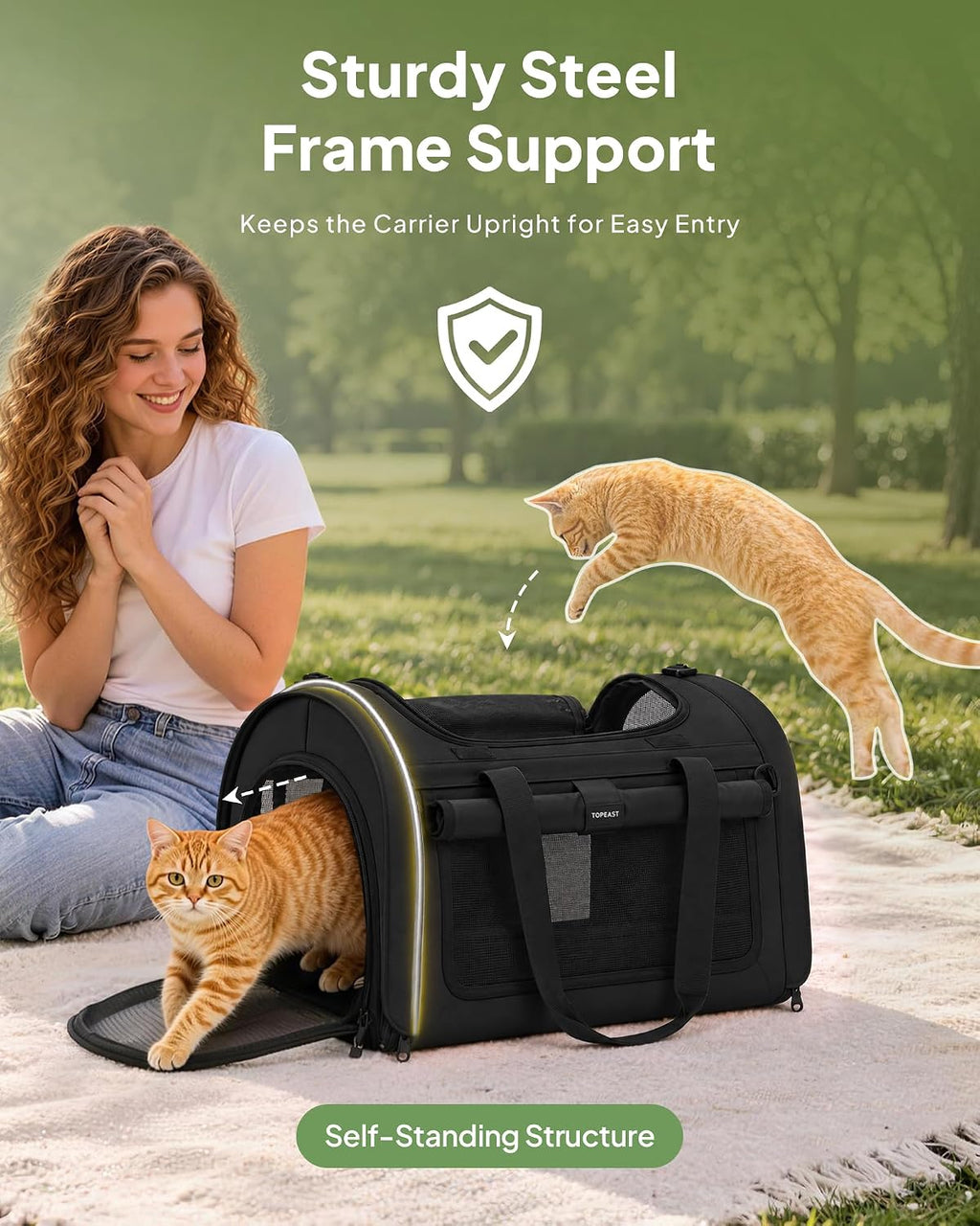 Backpackable Cat Carrier 17"x11"x11", Soft-Sided Collapsible Pet Carrier