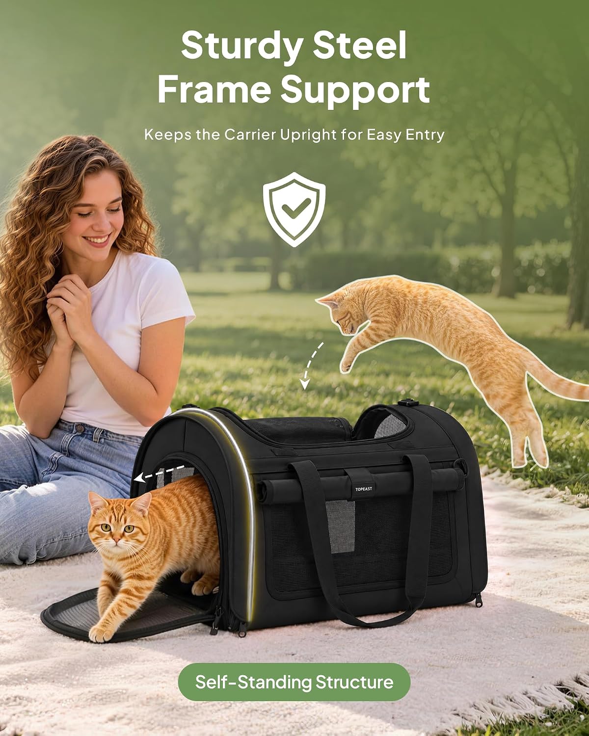 Backpackable Cat Carrier 17"x11"x11", Soft-Sided Collapsible Pet Carrier