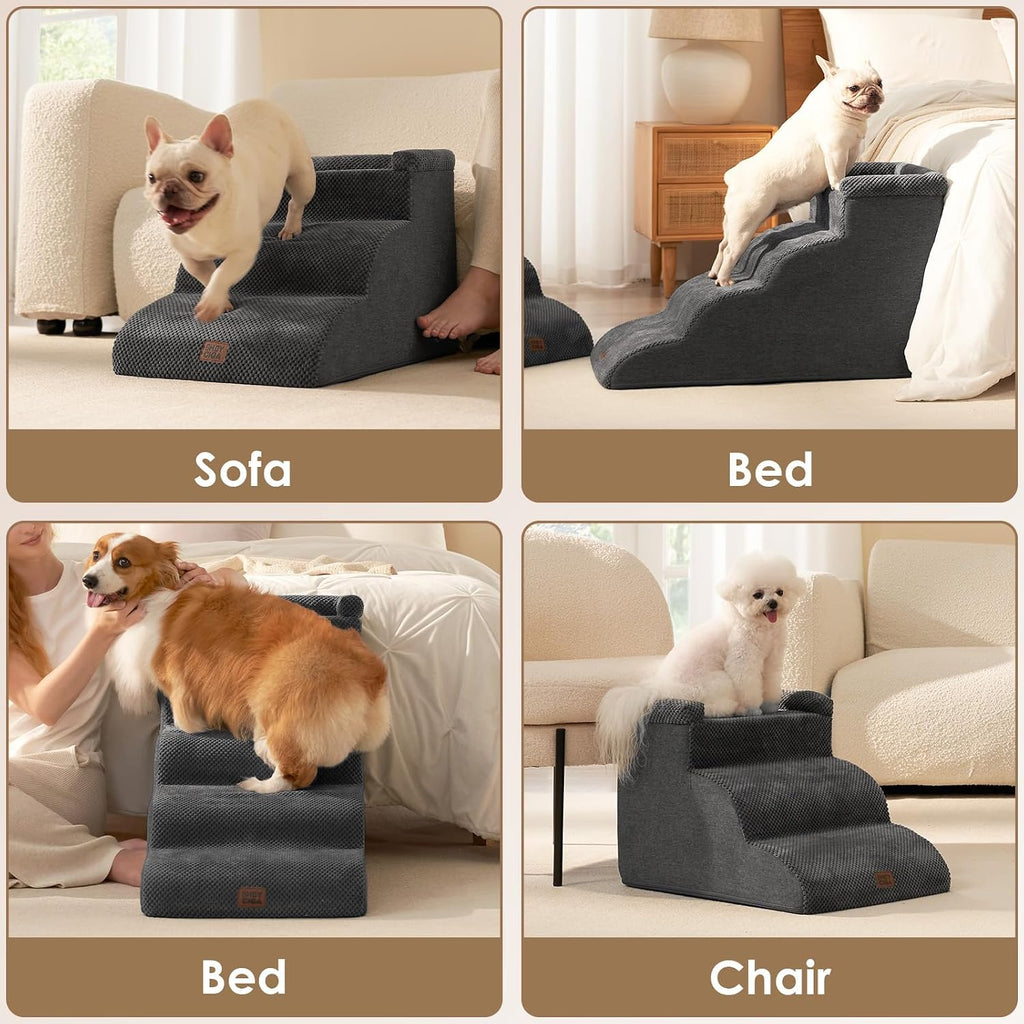 EHEYCIGA 3-Step Curved Dog Stairs for Dogs, Dog Ramp for Couch 14" H, Grey
