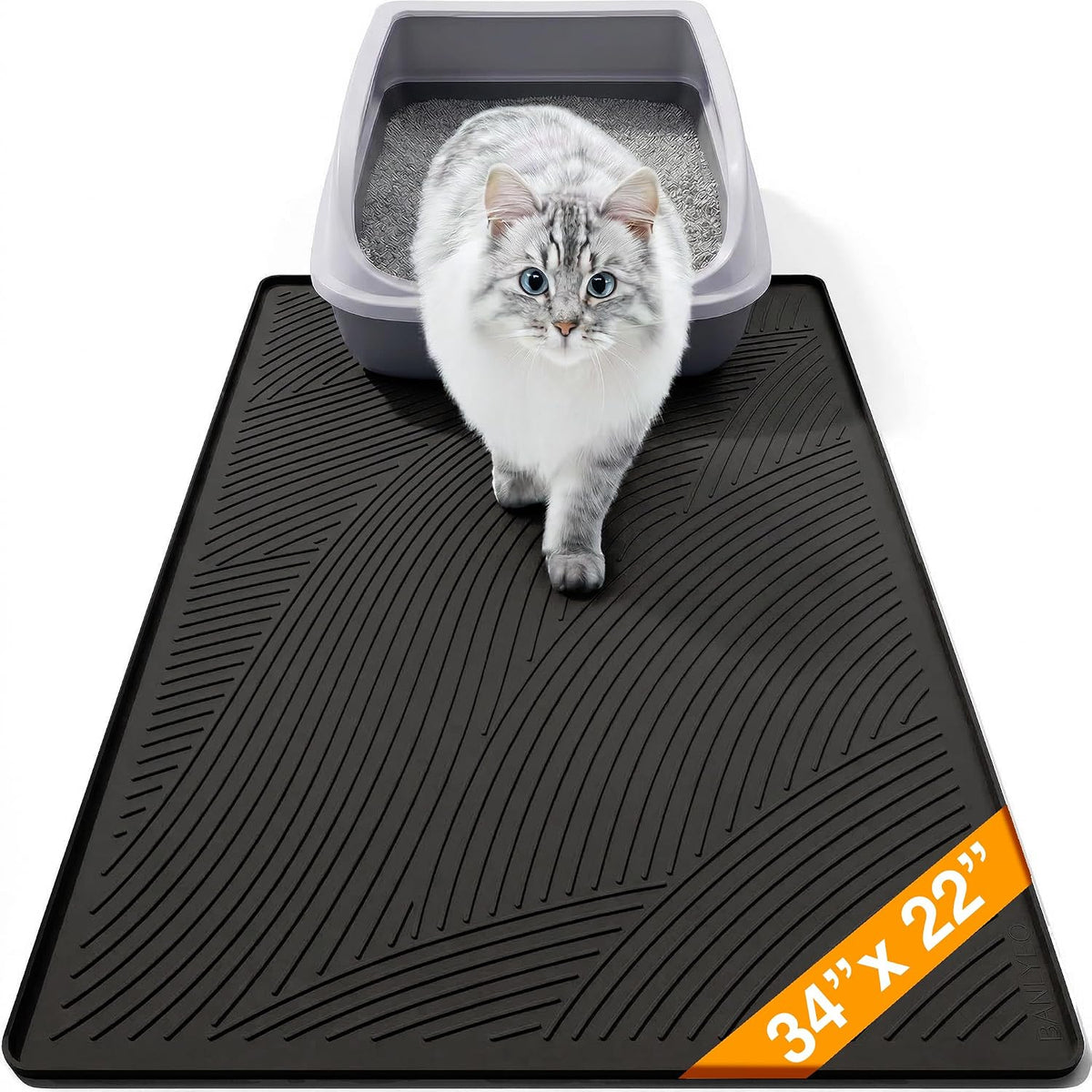 Cat Litter Box Mat - L Large Size 34 x 22 in, Water Proof, Kitty Litter Trapping Mat, Easy to Clean, Scatter Control, Od