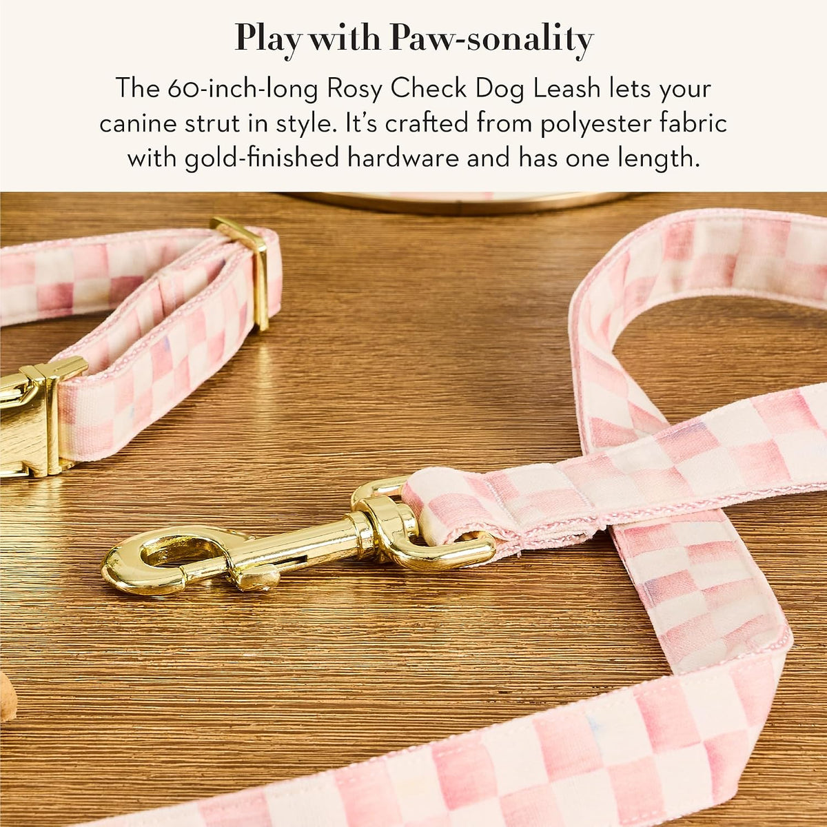 MACKENZIE-CHILDS Dog Leash, 60" Long, Pink-and-White Rosy Check