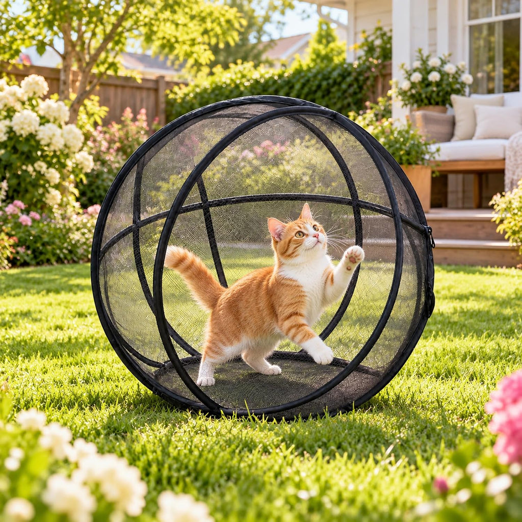 27" Outdoor Cat Enclosure Pop Up Collapsible Mesh 360° Rolling Hamster Ball