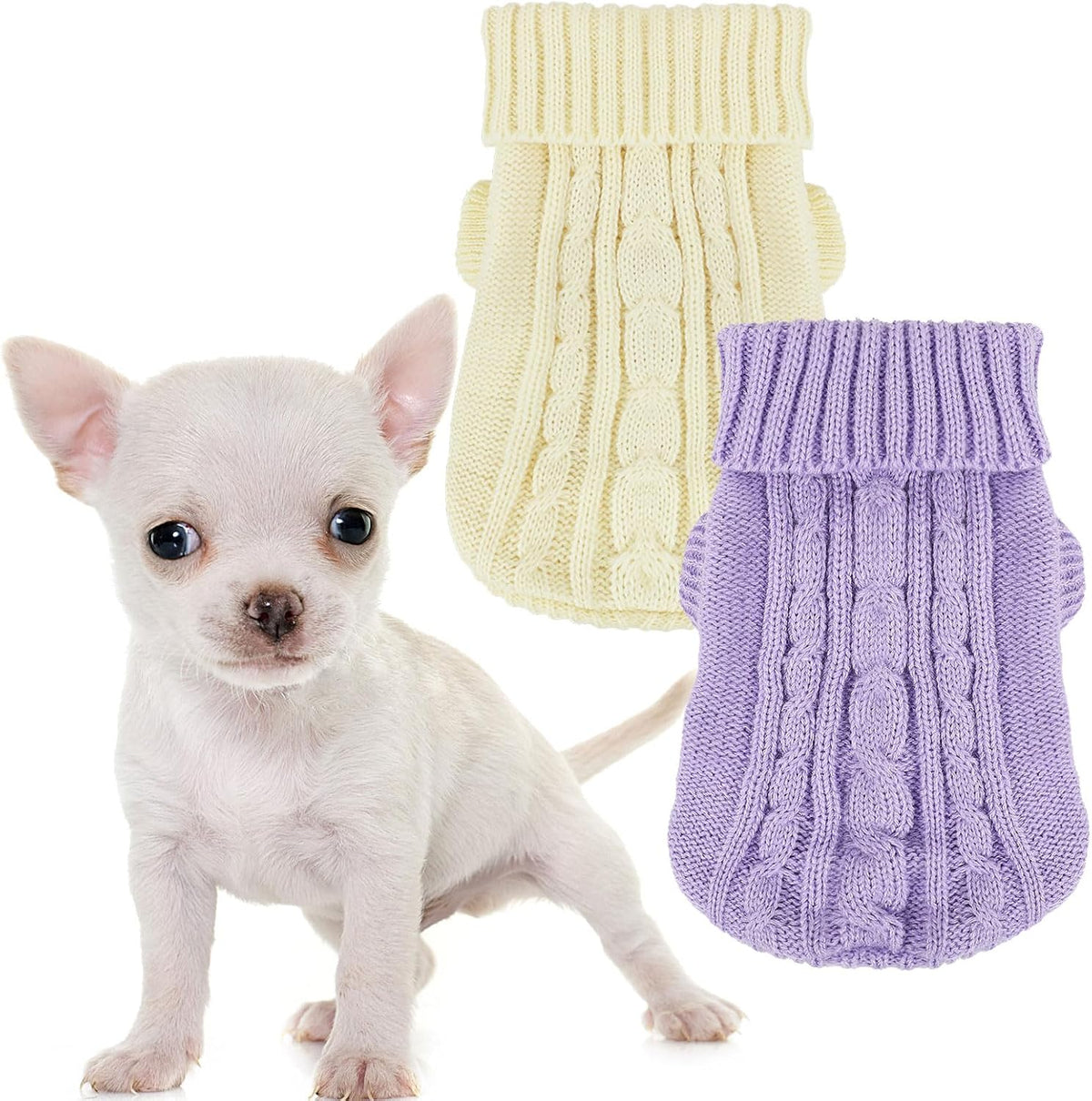 XXS Dog Sweater, 2 Pieces Turtleneck Knitted Chihuahua Sweater