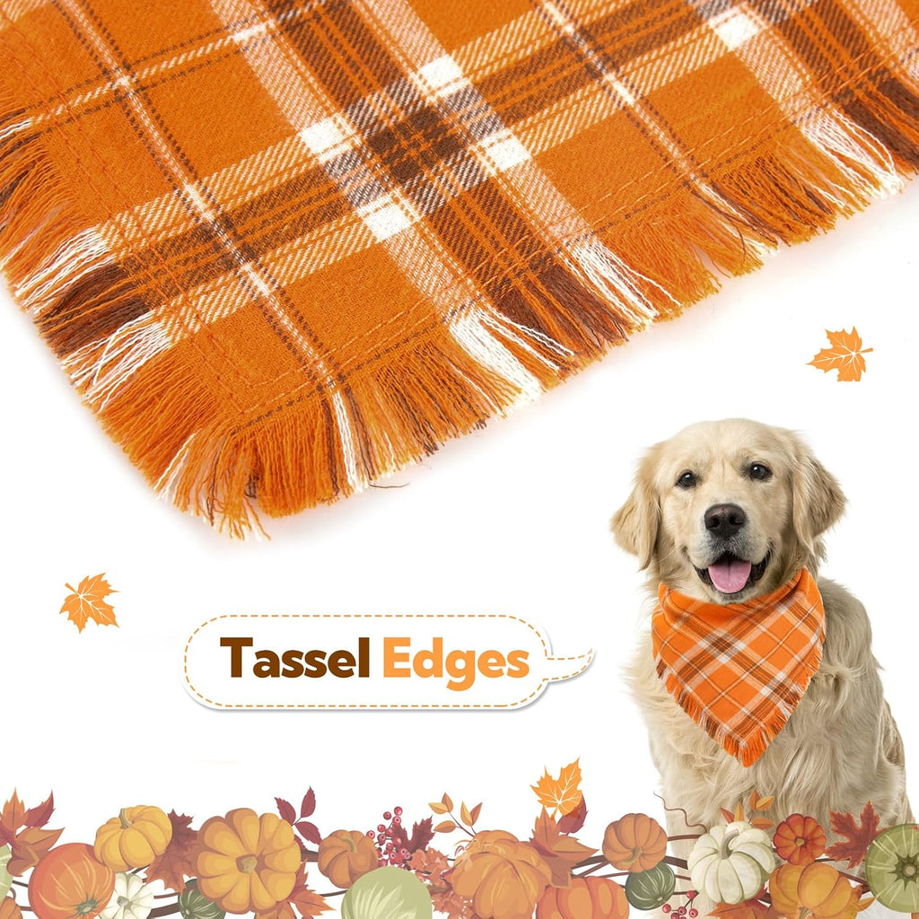 Kytely Dog Bandanas Fall Thankgiving XLarge 2Pack, Plaid Pet Scarf