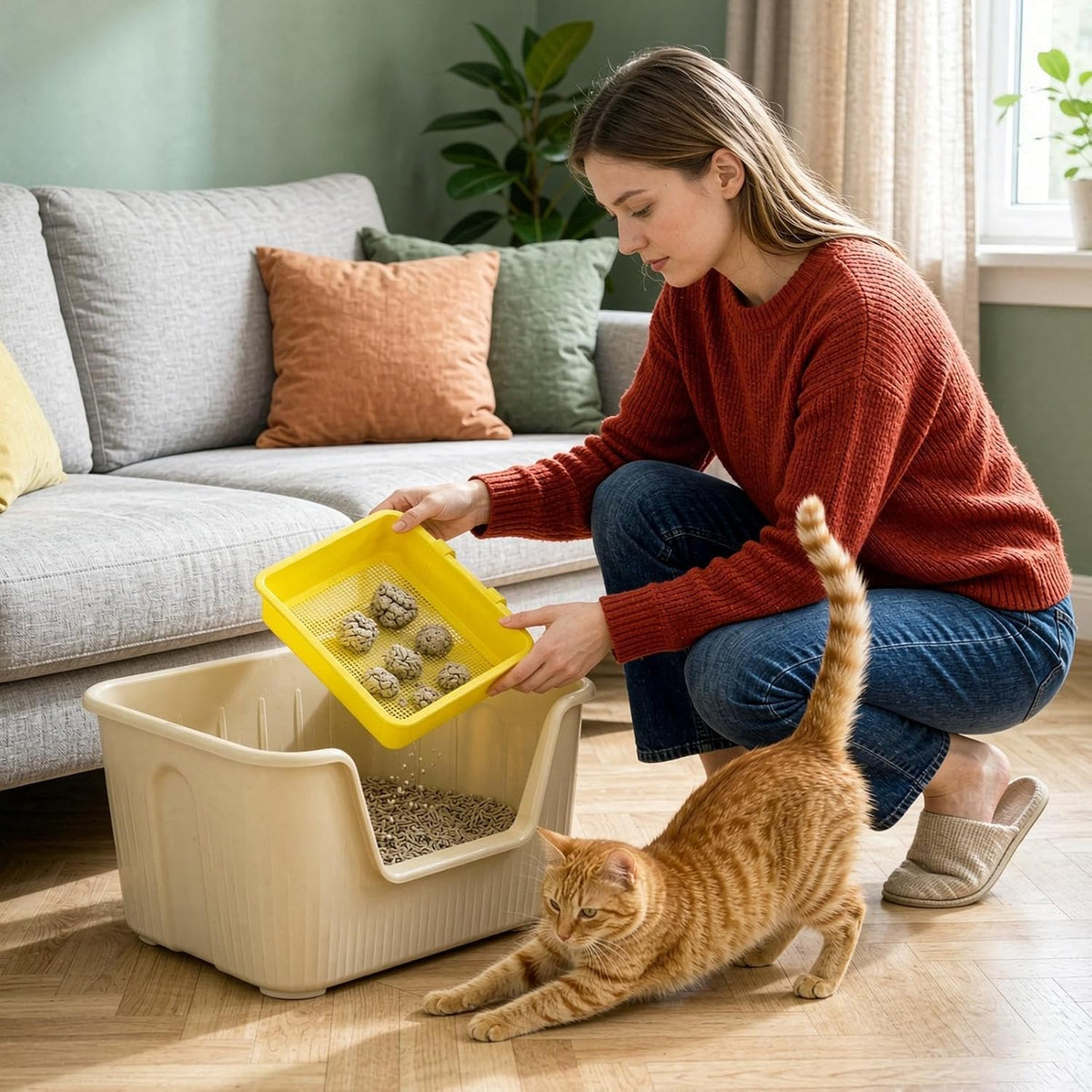 Litter Sifter, Fine Mesh Washable Portable Cat Waste Cleaning Container