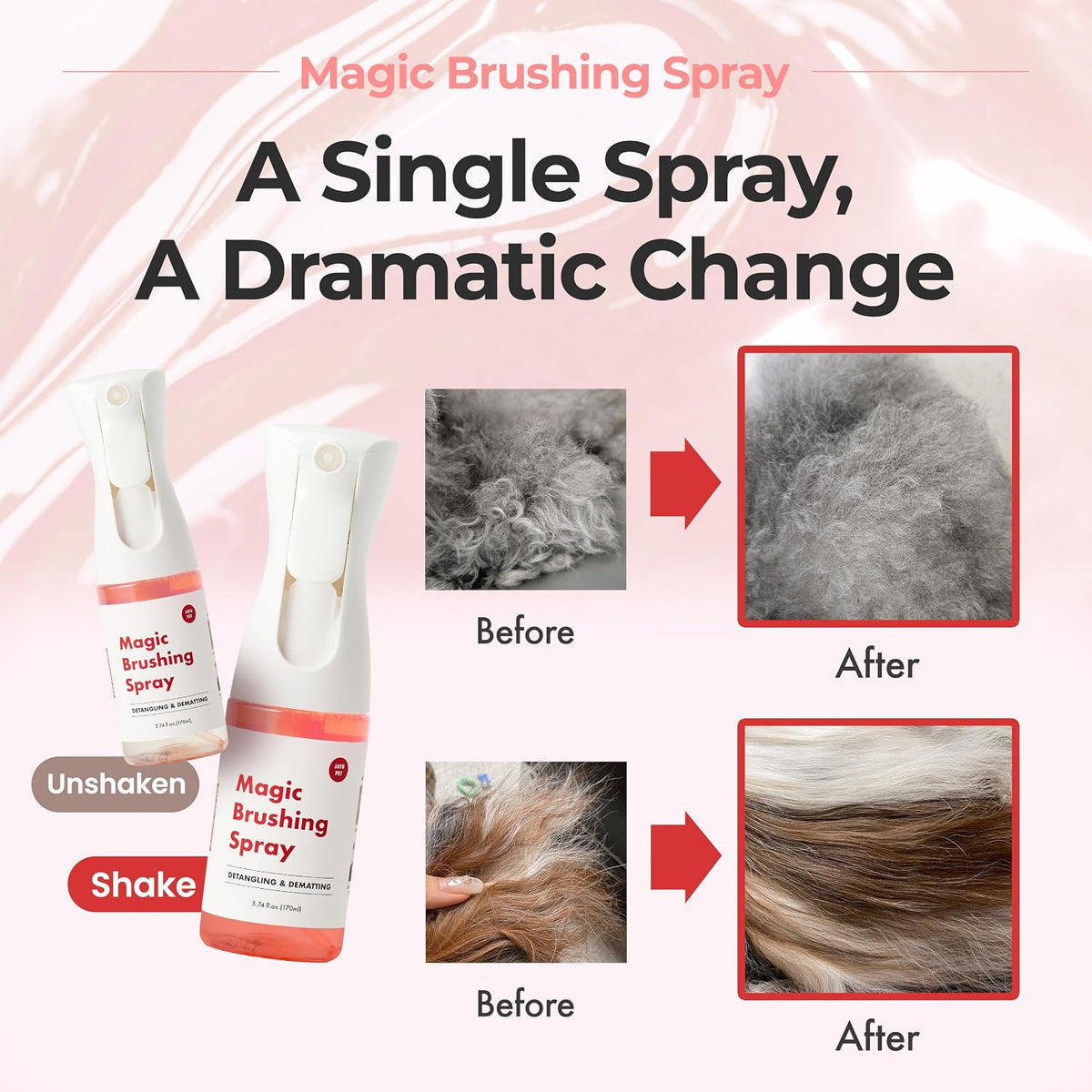 JAYU PET Magic Brushing Spray + Refill Bottle 1EA - Detangling and Deodorizing Spray for Dog & Cat