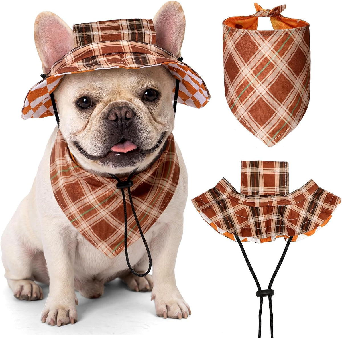 Fall Dog Bucket Hat with Ear Holes, Dog Birthday Bandana & Hat Gift Set