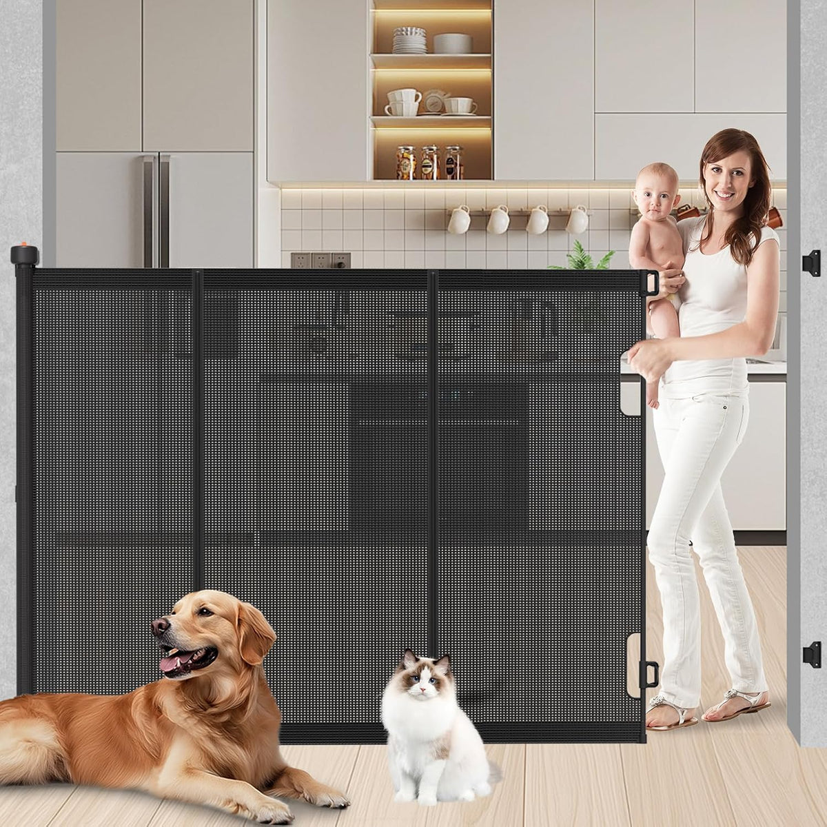 Retractable Baby Gate, 41” Extra Tall Dog Gate for Stairs Doorways