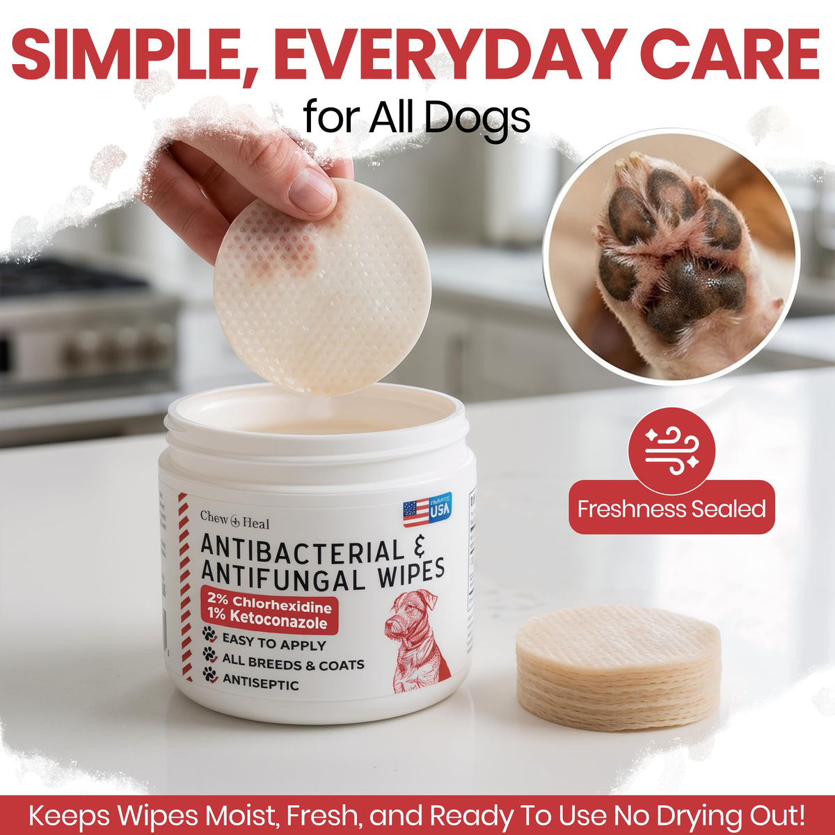 Dog Paw Wipes Antibacterial 50 Count - Antifungal Wipes for Dogs