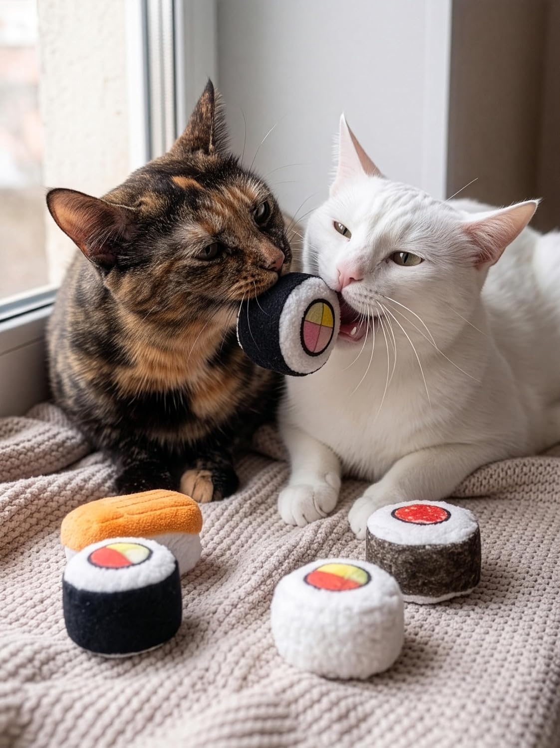 SPOT Sushi Roll Take-Out Cat Toys, Catnip and Crinkle Filled Soft Plush Toys for Indoor Cats, for Single or Multi-Cat Ho