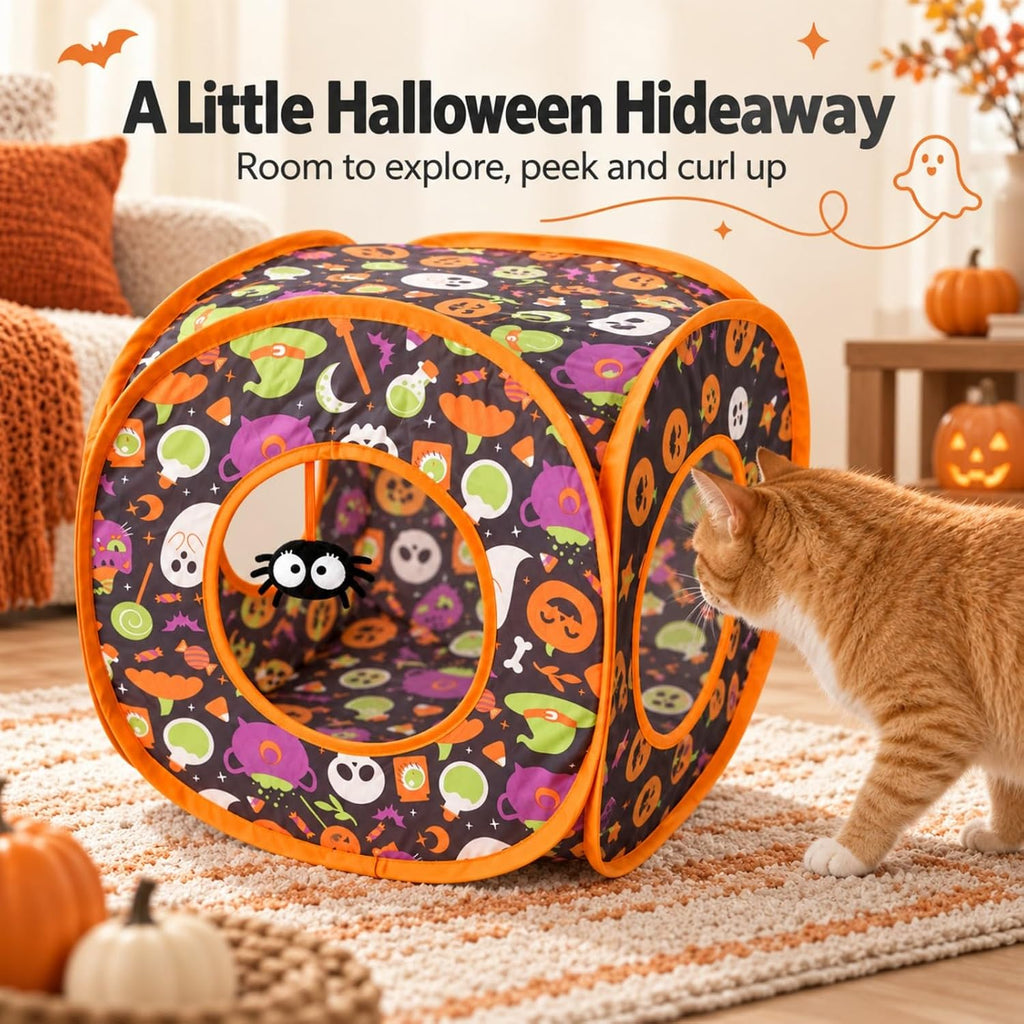 Halloween Square Cat Tunnel for Indoor Cats, Hide and Play Toy