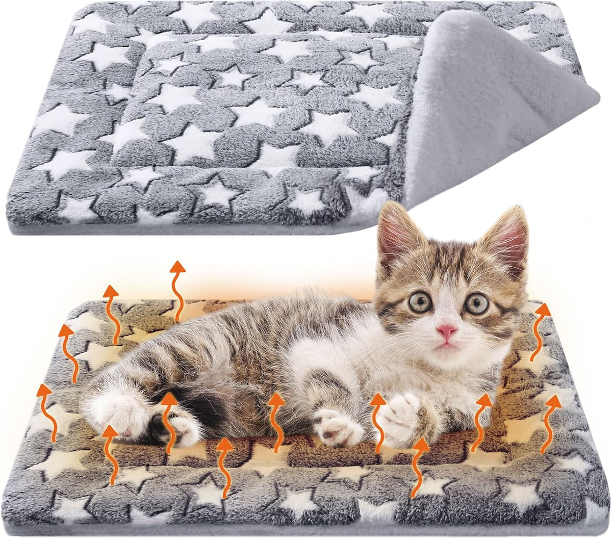 2 Pack Self Warming Cat Dog Bed Pad, Grey, 21" X 14", Stars