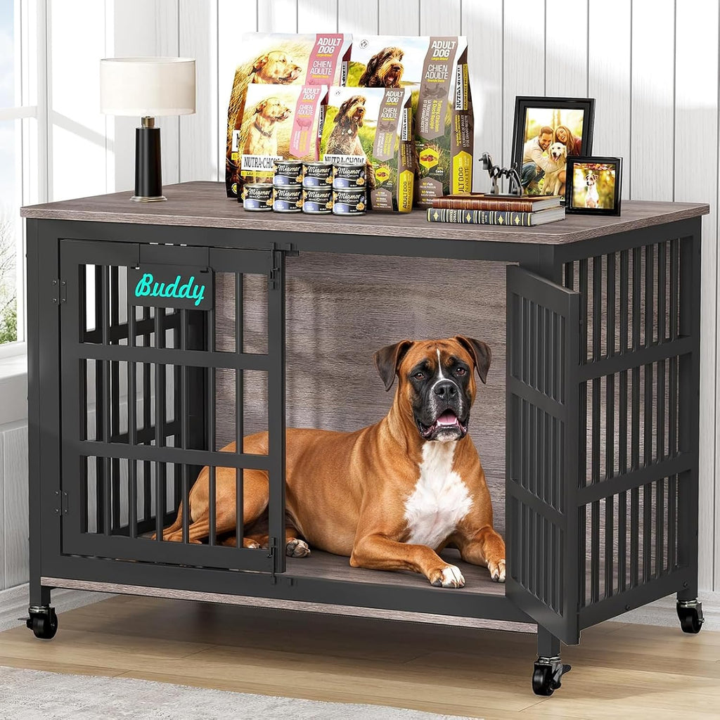 EasyCom 41''Dog Crate Furniture with Wheels, Dog Cage for Medium Dogs DC103
