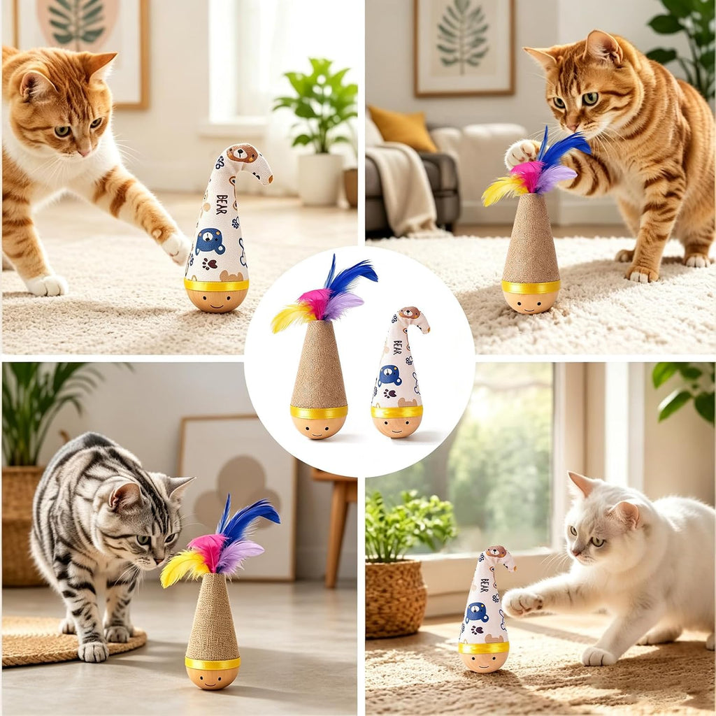 2-Pack Cat Toy with Feather Top, Self-Righting Toy for Cats & Dogs