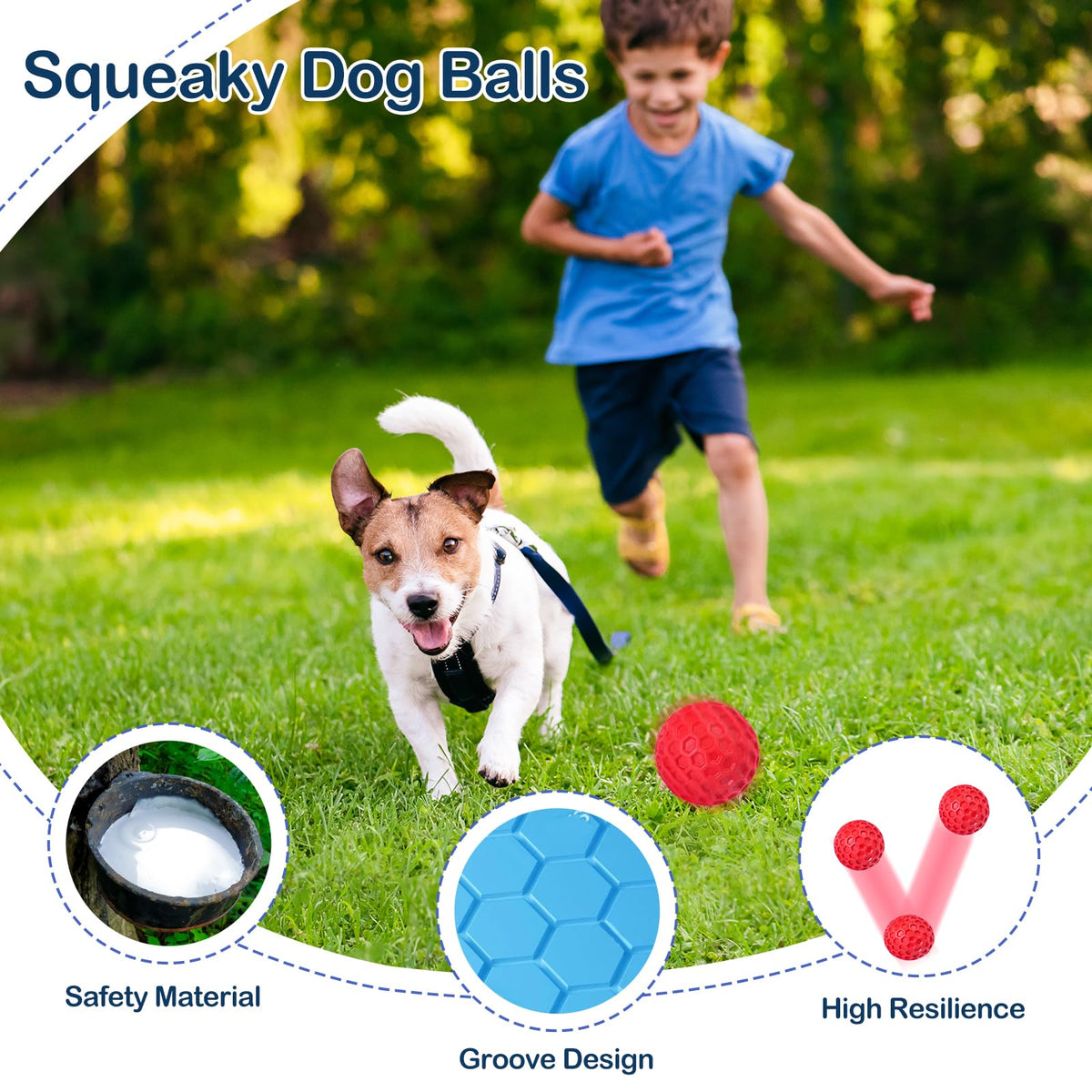 2 Pack Indestructible Squeaky Dog Balls for Aggressive Chewers, Interactive Dog Toys for Teething, Relieving Anxiety. Chew Toy for Large, Medium Breeds, Outdoor Rubber Balls.