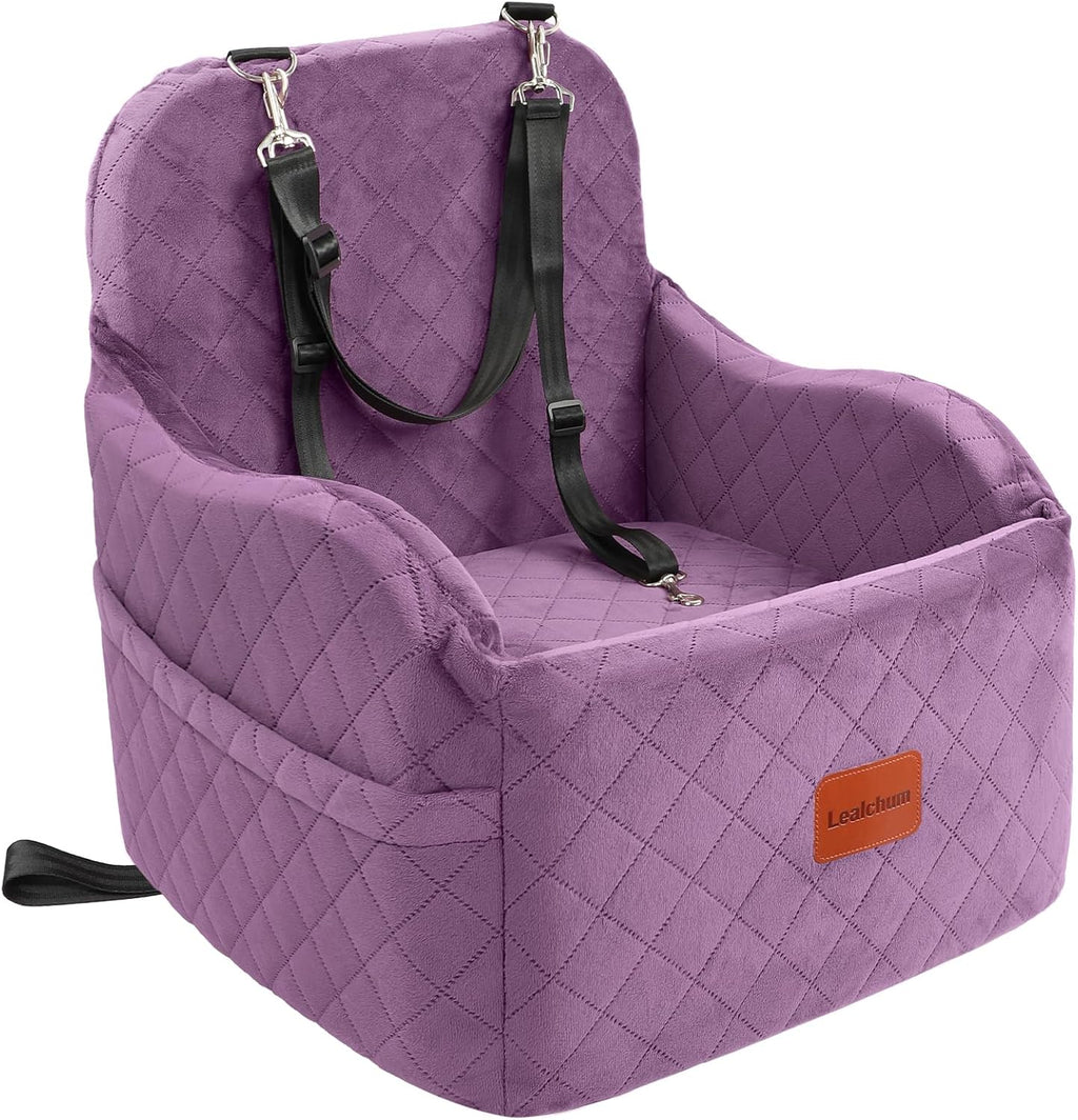 Lealchum Dog Booster Car Seat for Small/Medium Dogs,6in Memory Foam Elevated Cushion,Fully Detachable and Washable,2 Cli