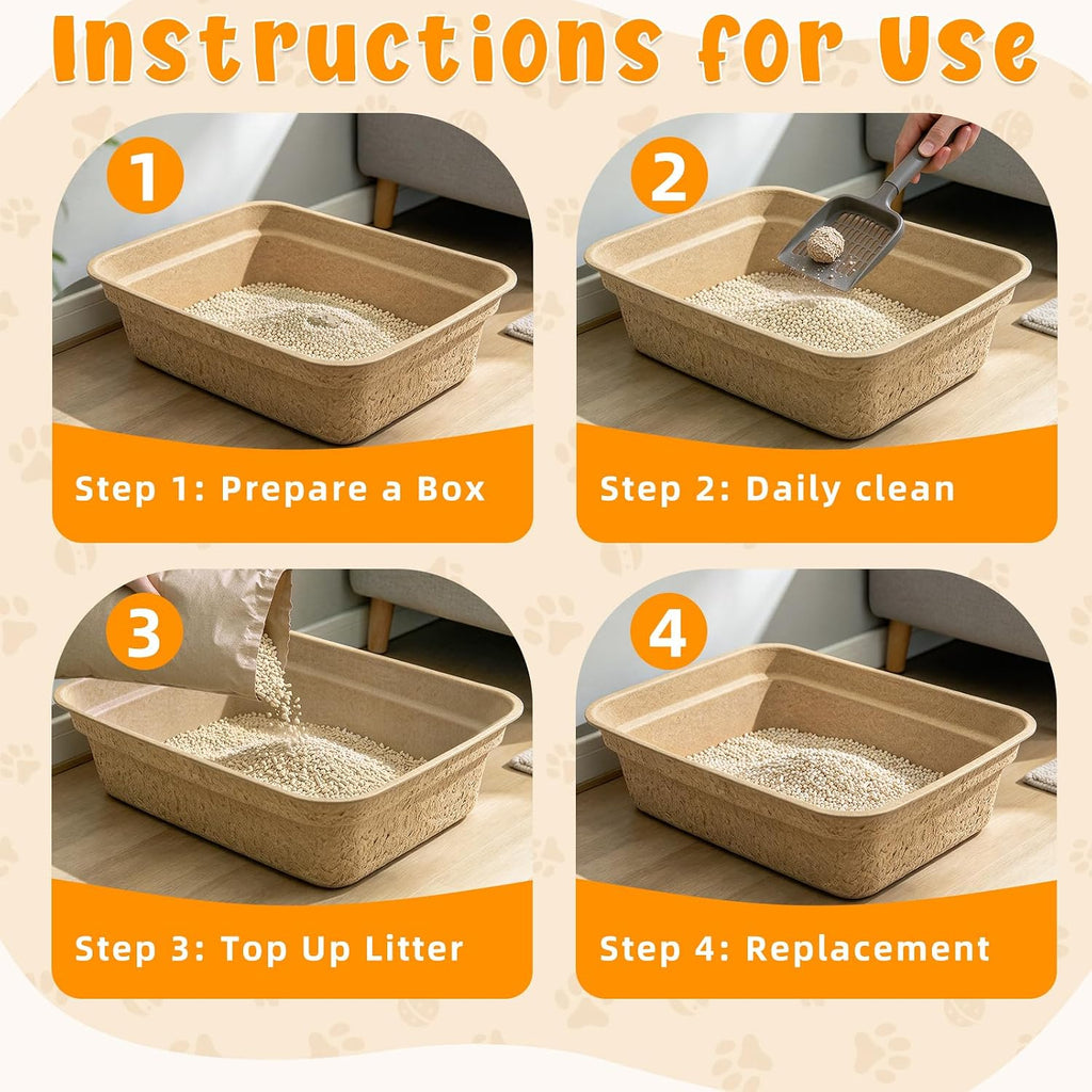 8 Pack Disposable Cat Litter Box, 17 x 13.2 x 4 Inch Large Kitty Litter Box Pans Paper Cat Litter Tray for Hamster, Guin