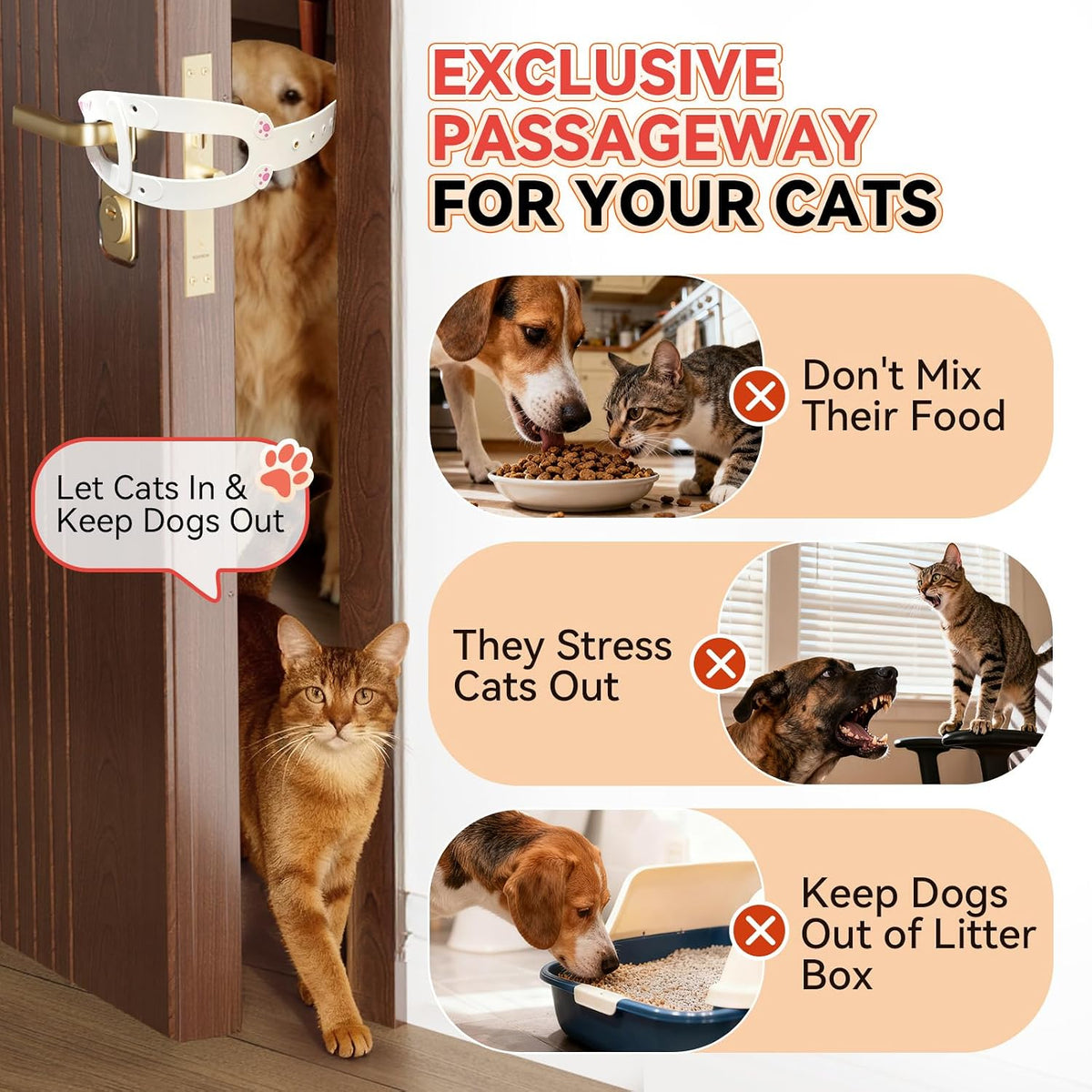 TGIOW Cat Door Latch with Stabilizer, Keep Door Open 2.5-6.5", 2Pcs, White