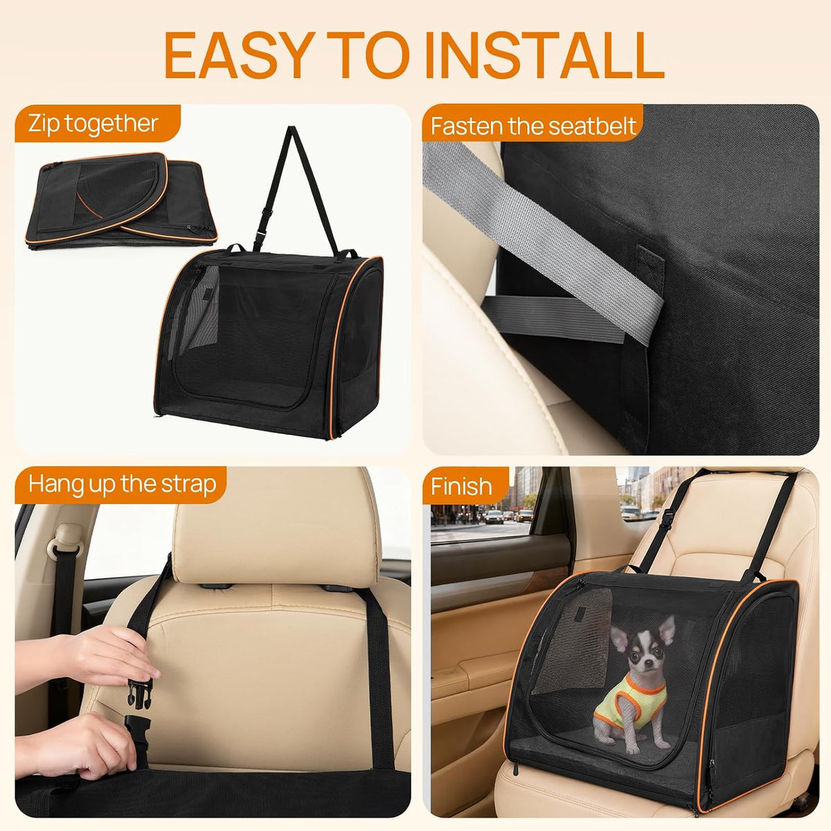 Dog Car Seat, Enclosed Carrier for Pets Travel Safety Dog Crate Soft-Sided Covered Car Kennel Carrier for Backseat for M