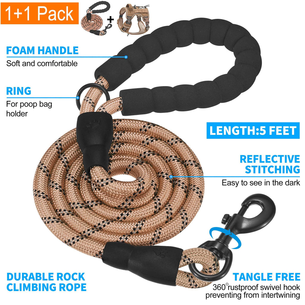 Beebiepet Tactical No Pull Dog Harness with Leash, Large, Brown