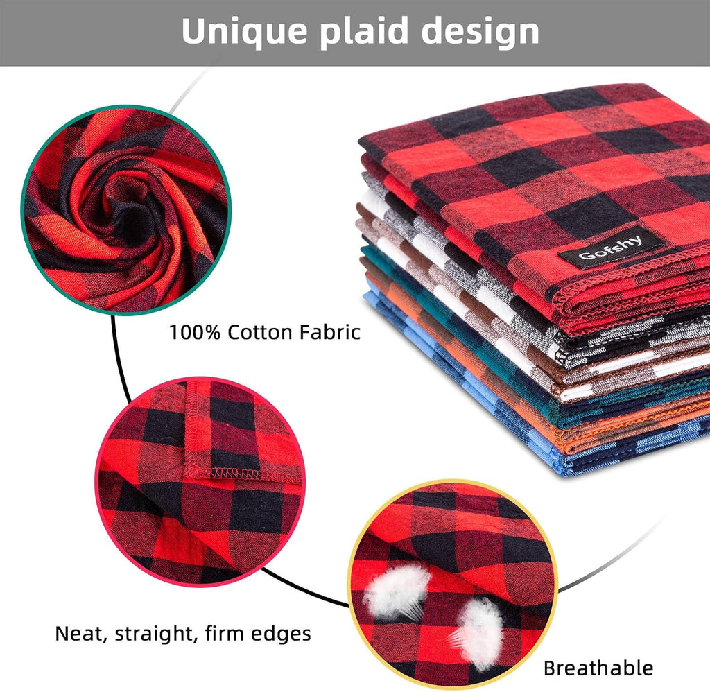 Christmas Dog Bandana XLarge Cotton, Red Black Buffalo Plaid Scarf