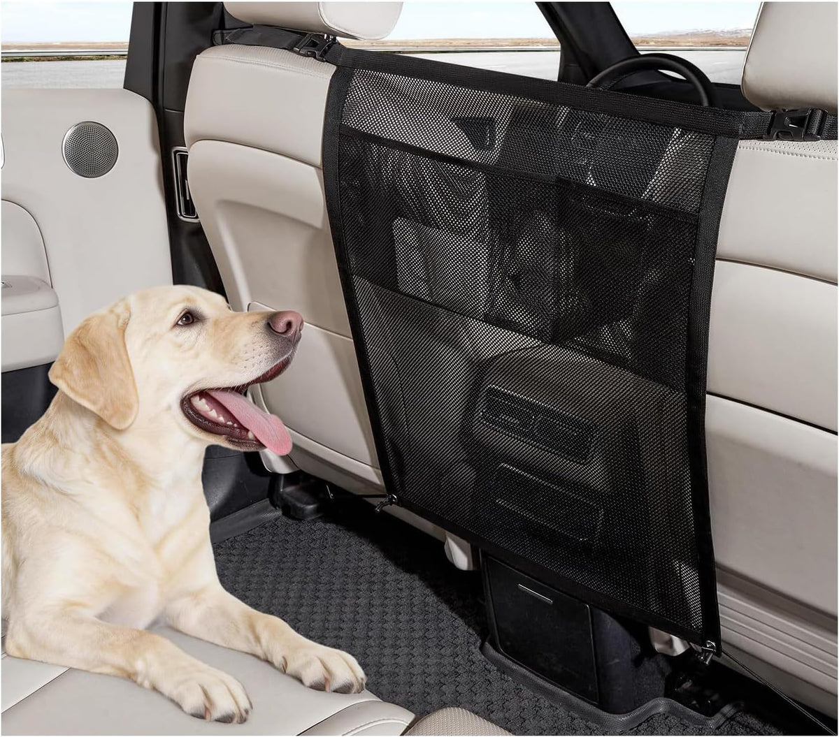 Dog Car Barrier for Audi Q7 Premium 2017–2026, Mesh Pet Barrier for Back Seat with Adjustable Straps, Lower Hooks and Me