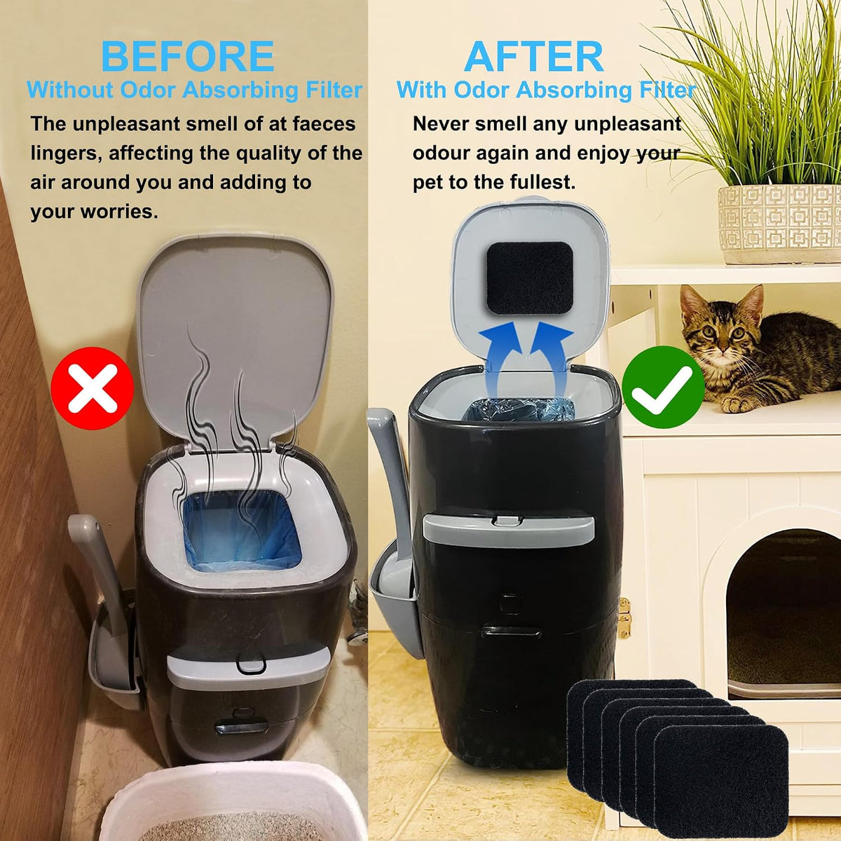 6PCS Activated Charcoal Filters for Litter Genie Standard Pail
