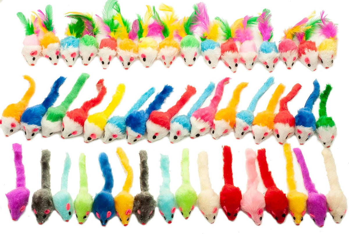 Fashion's Talk 48-Count Assorted Mice Cat Toys Furry Rattle Mouse Kitten Toy Mini Mice for Indoor Cats Interactive Play 